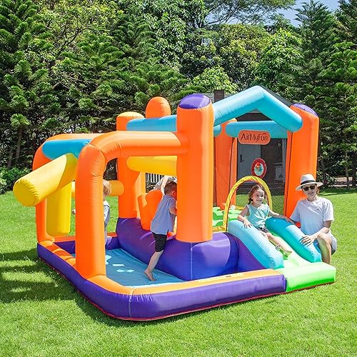 Miniatura 8 de Casa inflable de rebote para niños, para fiestas en interiores y exteriores con zona de salto resistente, tobogán, piscina de bolas, patio trasero,