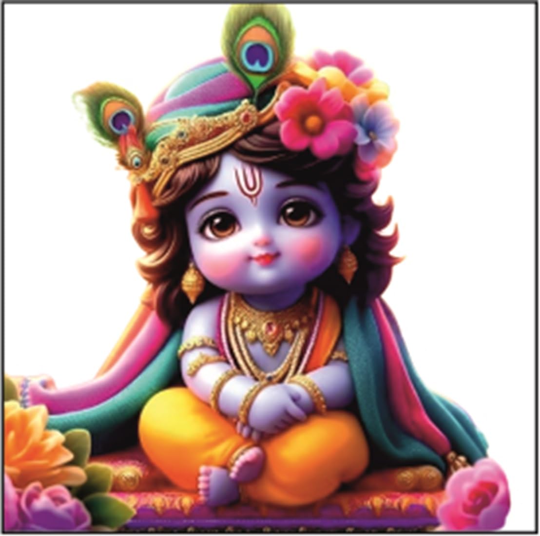 AnaBia Decor Shree Krishna Multi Flowers God Wall Sticker for Pooja Room, Livingroom, Bedroom, Office, Kidsroom (Size - 45 CM x 45 CM) (Desg_0109)