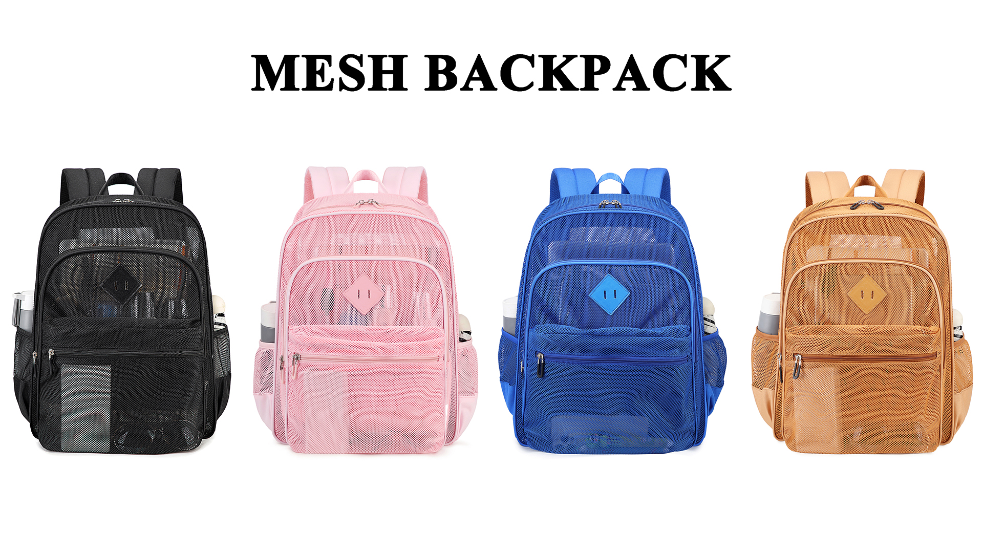 MOONBABY Mesh Backpack – Heavy Duty See-Through Transparent Bookbag For Swimming, Beach, Sports, Travel, Green