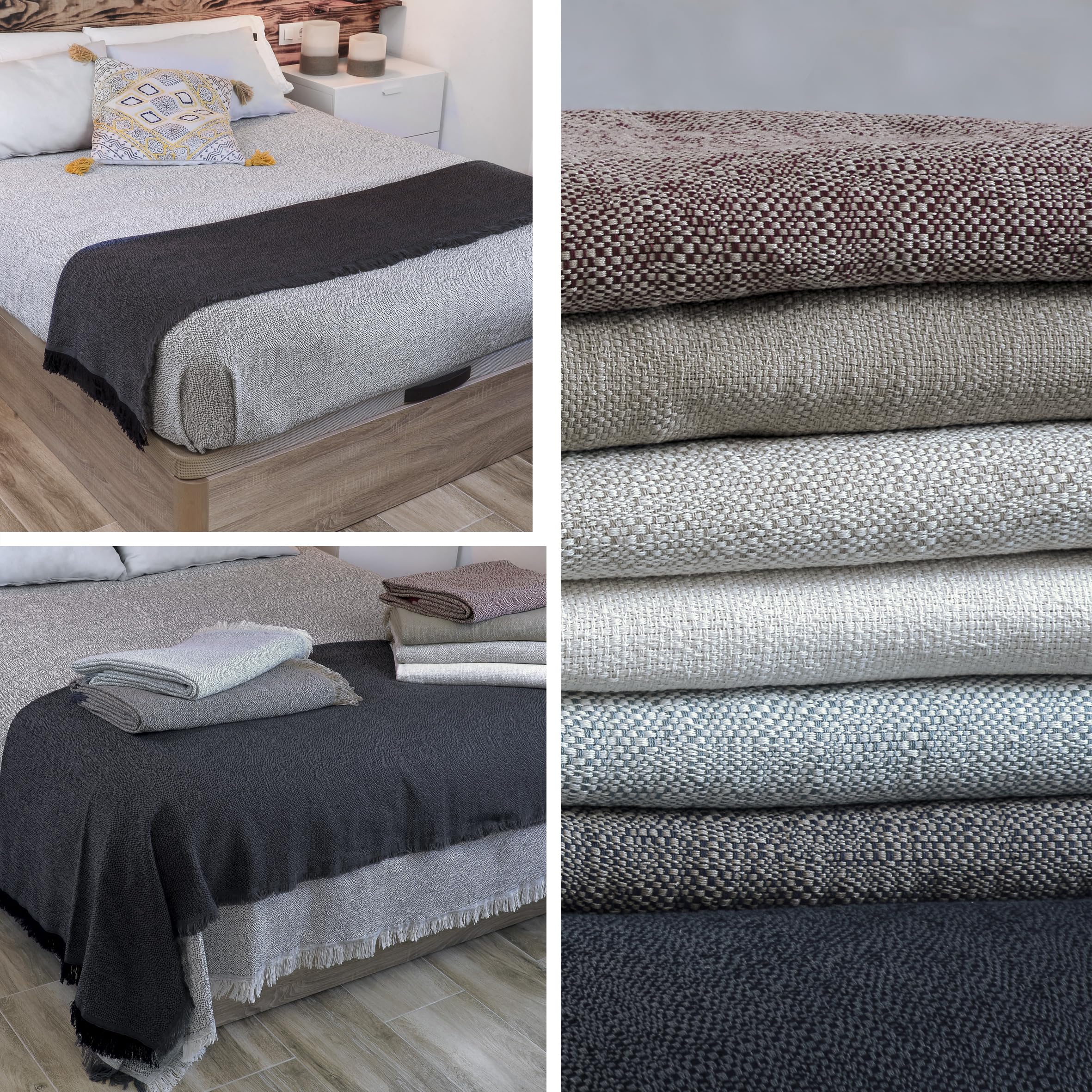 ECOMMERC3 | Plaid Multiusos Riviera 300x260 cm para Sofá y Cama - Cubrecama Algodón Color Crudo - Colcha Decorativa Fabricada en España