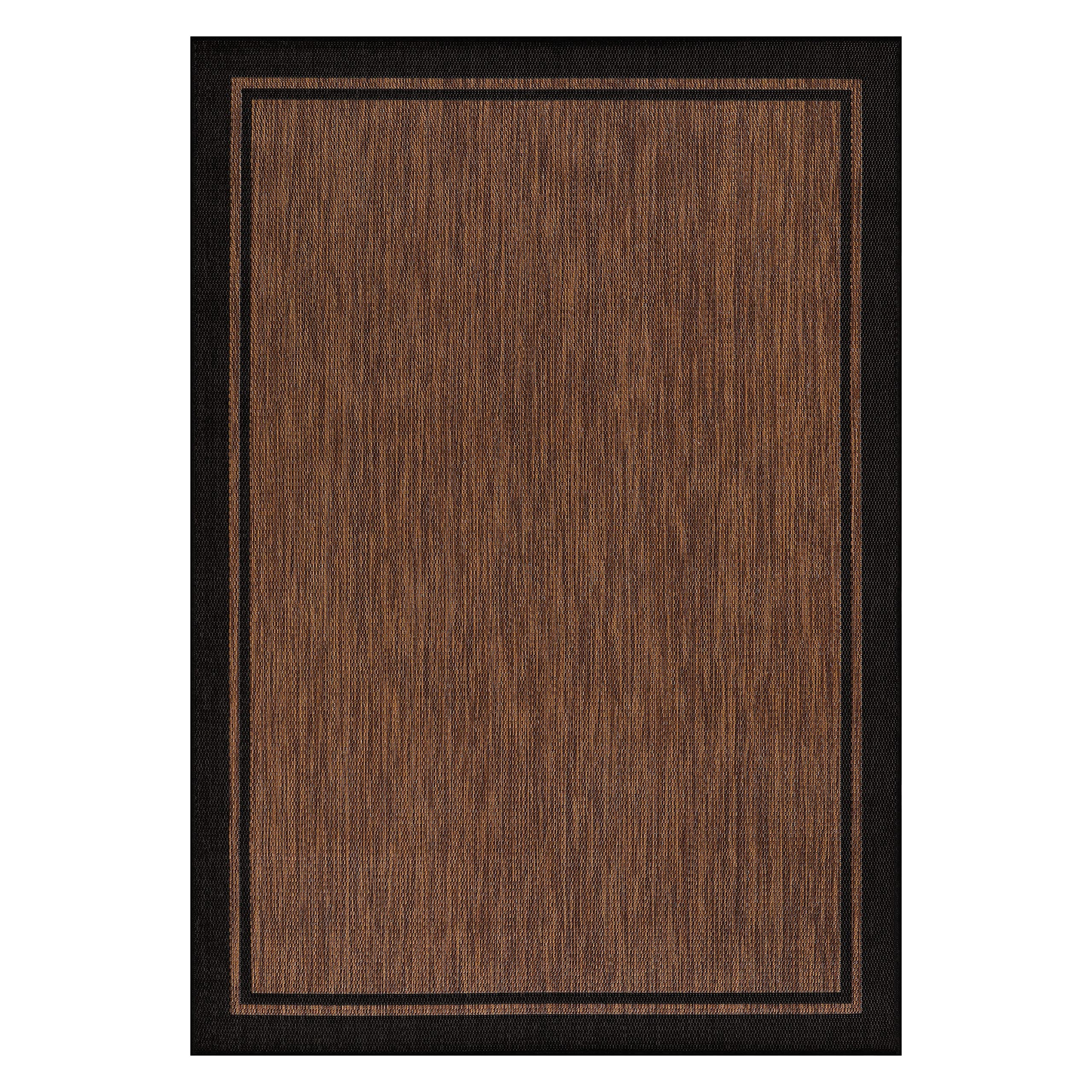 CAMILSON Indoor Outdoor Rug, 5x7 Bordered Nut Brown Black Modern Area Rugs for Indoor and Outdoor Patios, Kitchen and Hallway Mats, Washable Porch Deck Outside Carpet (Bordered Nut Brown Black, 5x7)