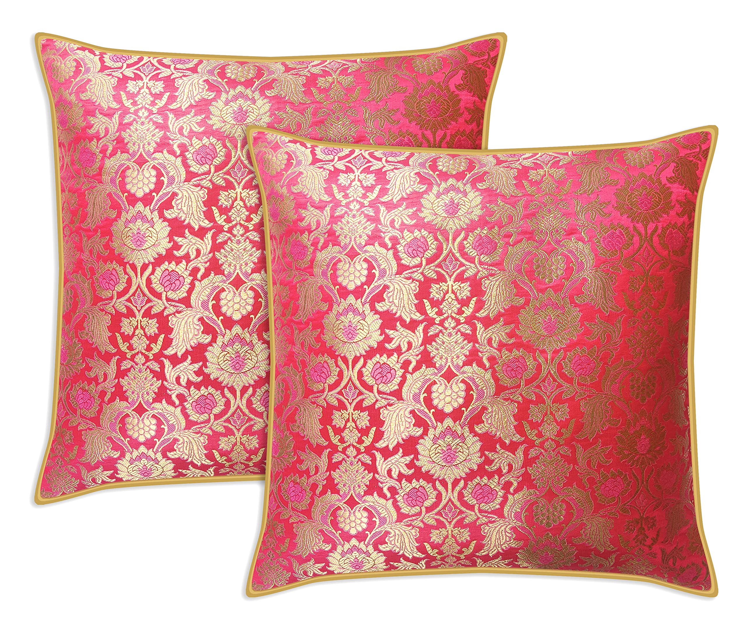 AVKA StudioCraftbot Floral Throw Pillow Covers - Pack of 2 Faux Silk Brocade Decorative Pillows - 20x20 - Coral/Dark Peach - Indian Cushion Cover - Cover Only