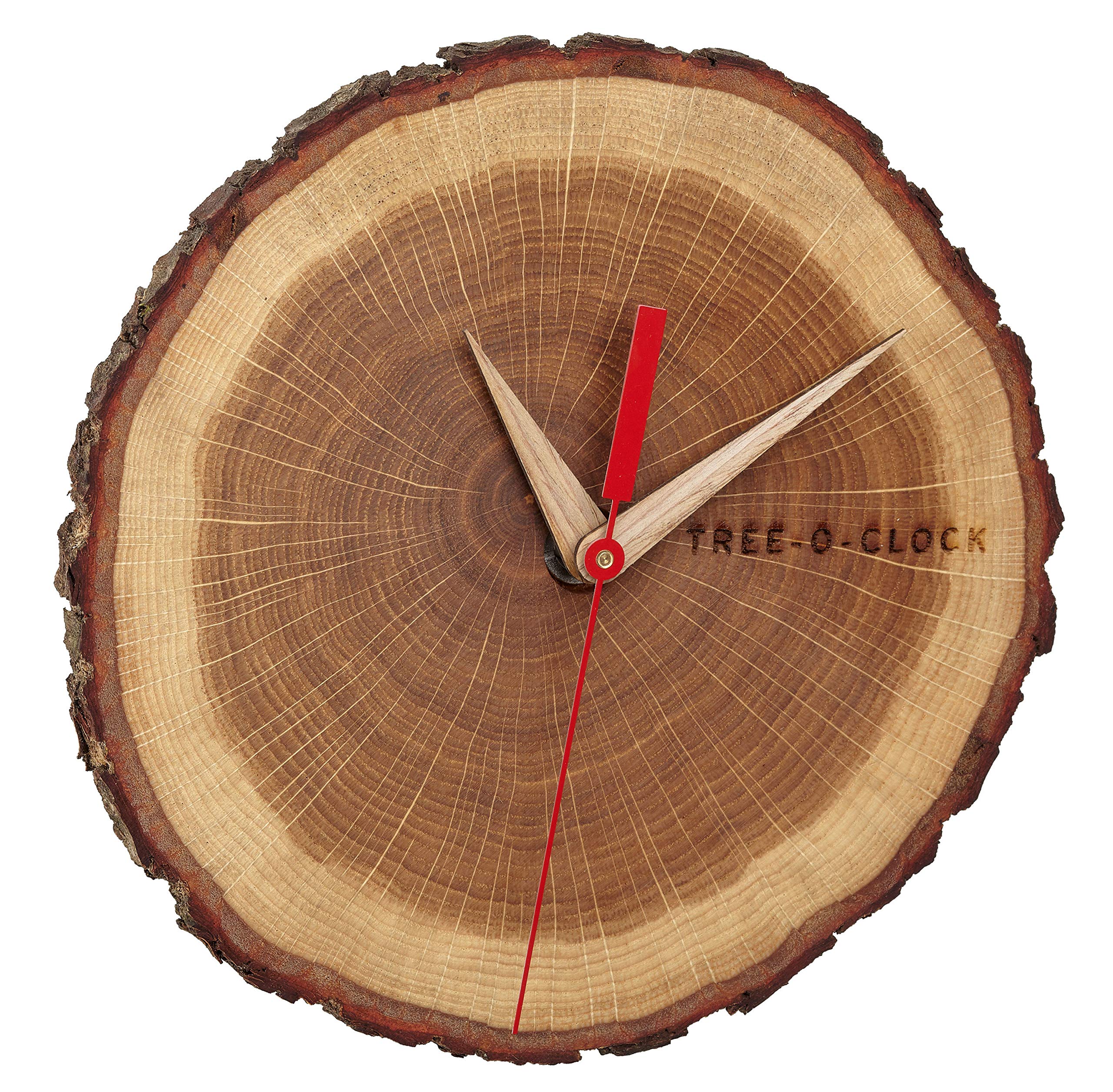 TFA Dostmann 60.3046 Tree-O-Clock analogowy zegar ścienny z prawdziwego drewna dębowego (brązowy z bateriami)