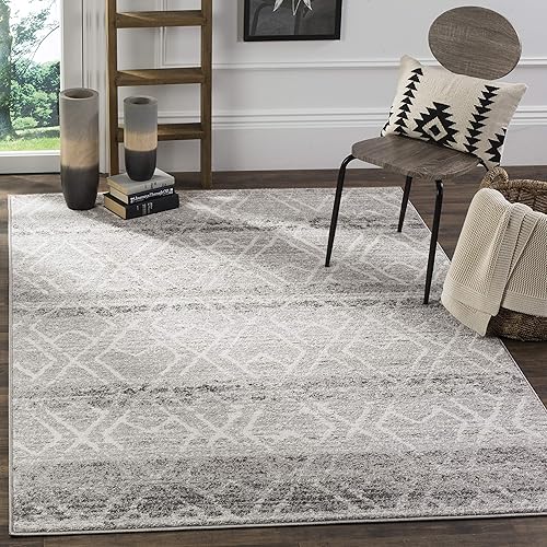 Miniatura 7 de SAFAVIEH Adirondack Collection ADR124B - Alfombra redonda de 6 x 6 pies color plateado y marfil no desprende pelusa para comedor entrada vestíbulo