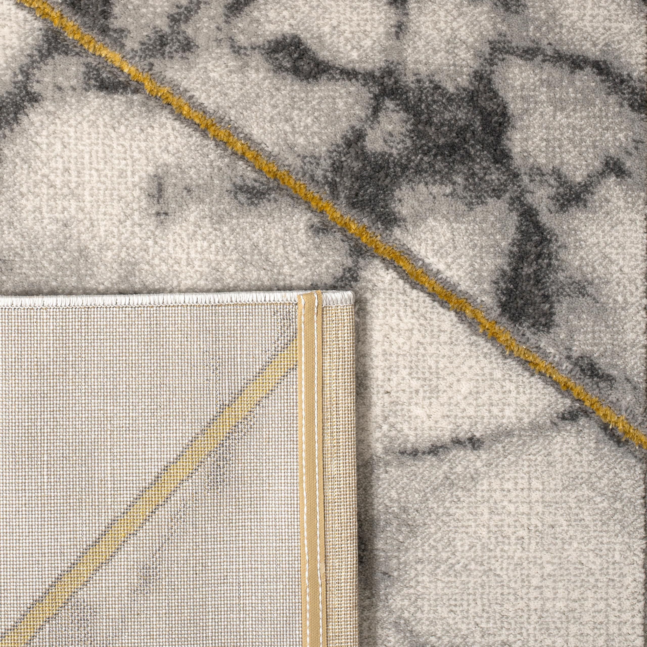 Paco Home Vloerkleed Woonkamer Grijs Goud 3D-Rand Marmerpatroon Slijtvast Laagpolig, Maat:80x150 cm