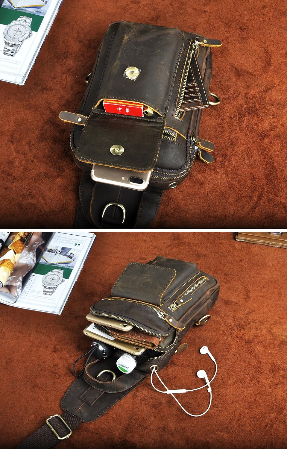 Le'aokuu Men Outdoor Casual Travel Cycling Tea Crossbody Chest Sling Bag Rig One Shoulder Strap Bag Backpack Men Leather - Image 6