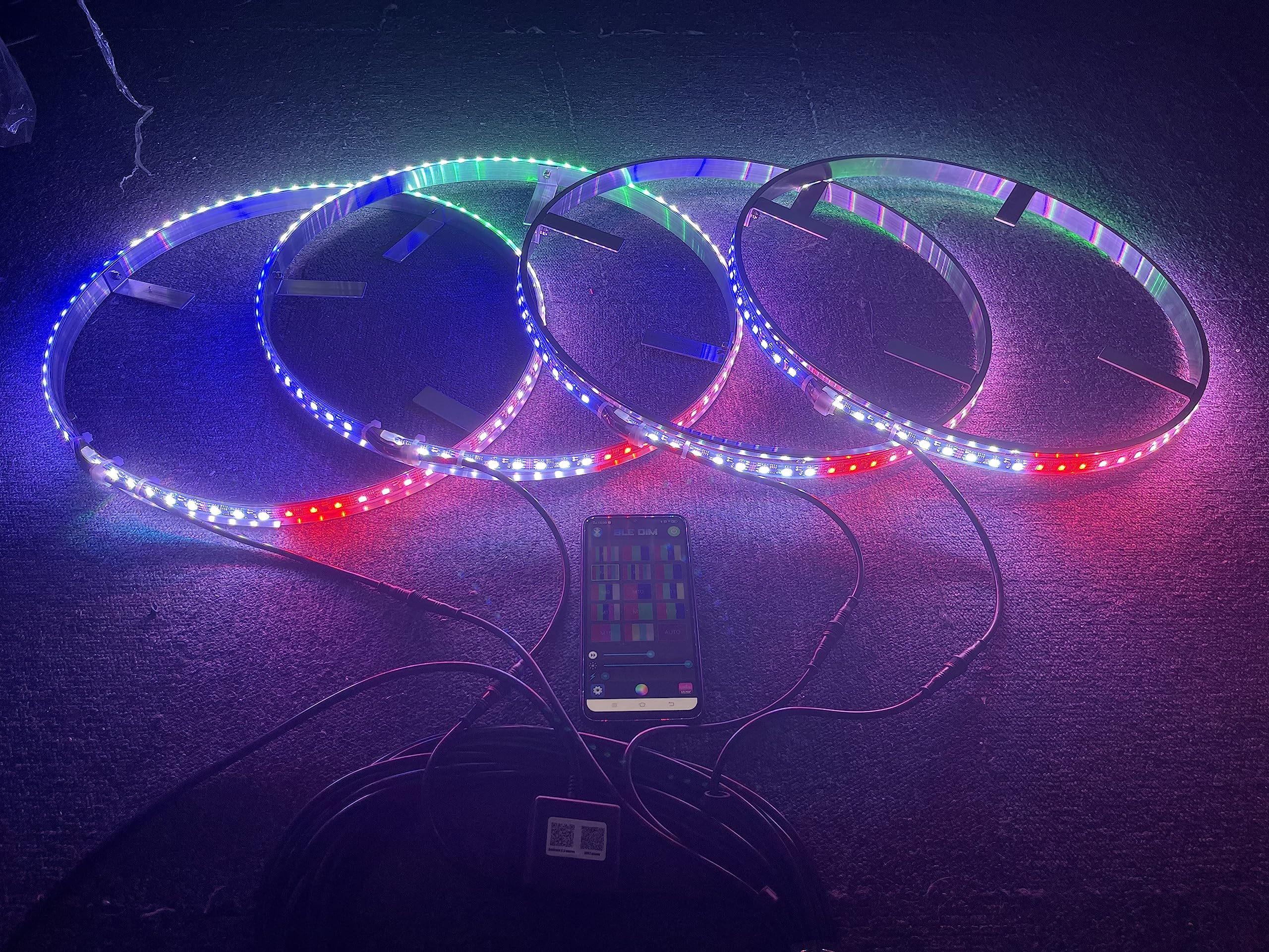 LEDLIGHTS 4x15.5In Dream Color Chasing LED Wheel Ring Lights Single Row Dancing Flow Series IP68 Waterproof Rim Lights For Car & Truck Auto Changing With ON/OFF Switch,No need bluetooth,remote