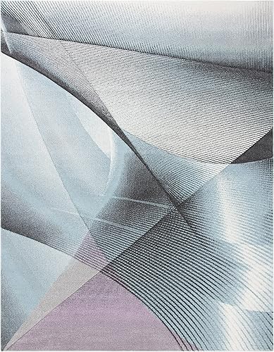 SAFAVIEH Hollywood Collection - Alfombra de área de 6 pies 7 pulgadas x 9 pies, gris y azul claro, diseño moderno de mediados de siglo, no desprende