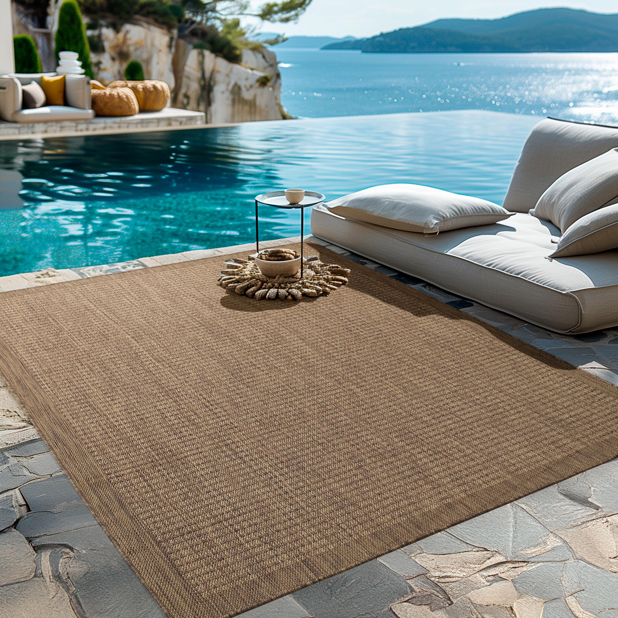 Homebyhome Outdoor-Teppich Flachgewebe Wetterfest Einfarbig Küchenteppich Balkon Terrassen Garten Wohnzimmer Teppich