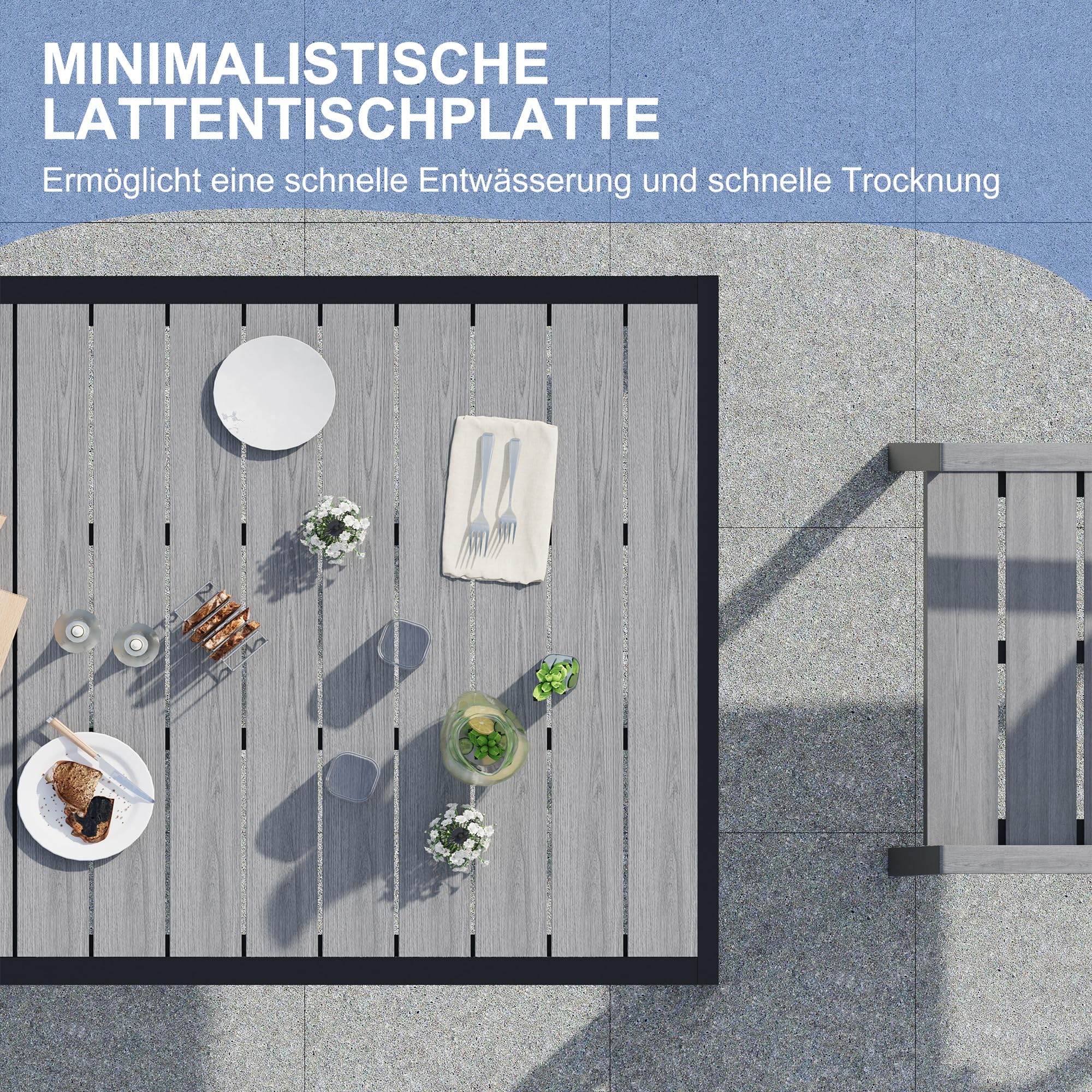 Devoko HDPS wetterfester Gartentisch, 189 x 80 x 74 cm Aluminium-Tisch für den Außenbereich mit Holzmaserung, pflegeleicht, Esstisch für 6 bis 10 Personen (grau)