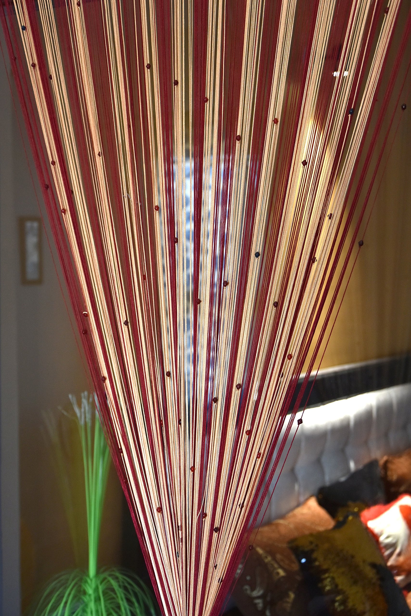 HFI 2 Piece Polyester Threads String Long Door Curtain - 9ft, Maroon-Beige