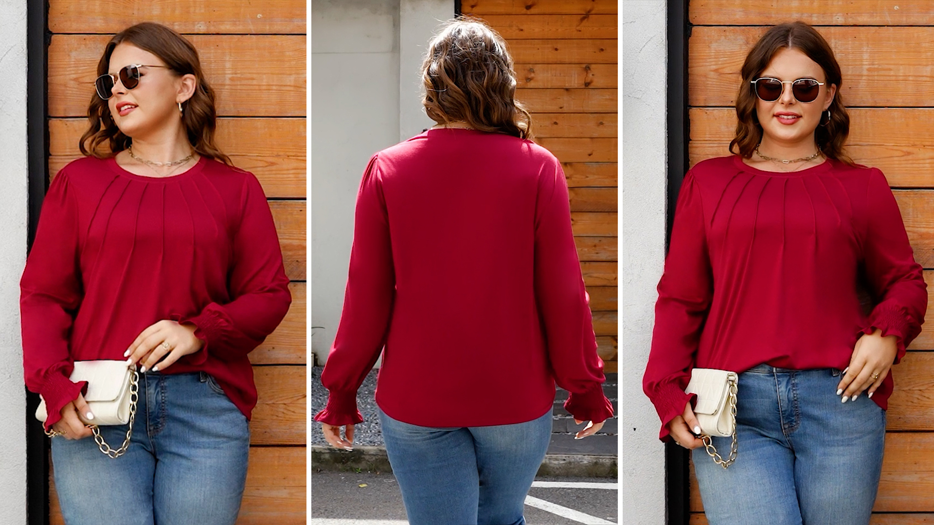 Funlingo Womens Long Sleeve Tops Dressy Casual Fall Crew Neck