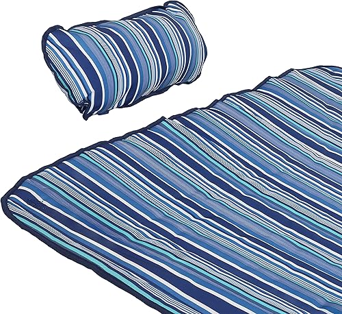 Miniatura 5 de Sunnydaze Juego de almohadilla y almohada acolchada de poliéster - Resistente a la intemperie - Rayas rompeolas