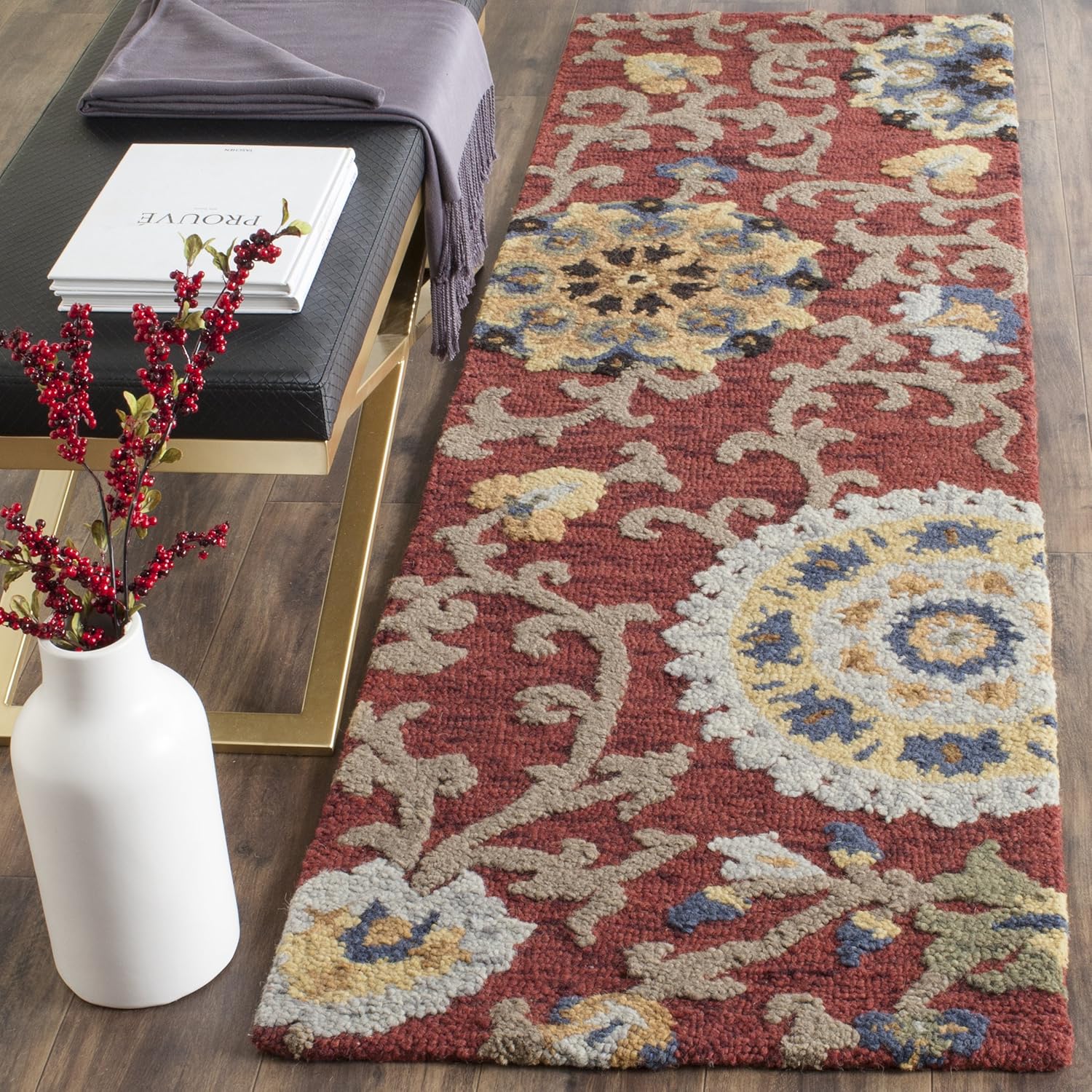 SAFAVIEH Blossom Collection Runner Rug - 2'3" x 6', Charcoal & Multi, Handmade Wool, Ideal for High Traffic Areas in Living Room, Bedroom (BLM401A)