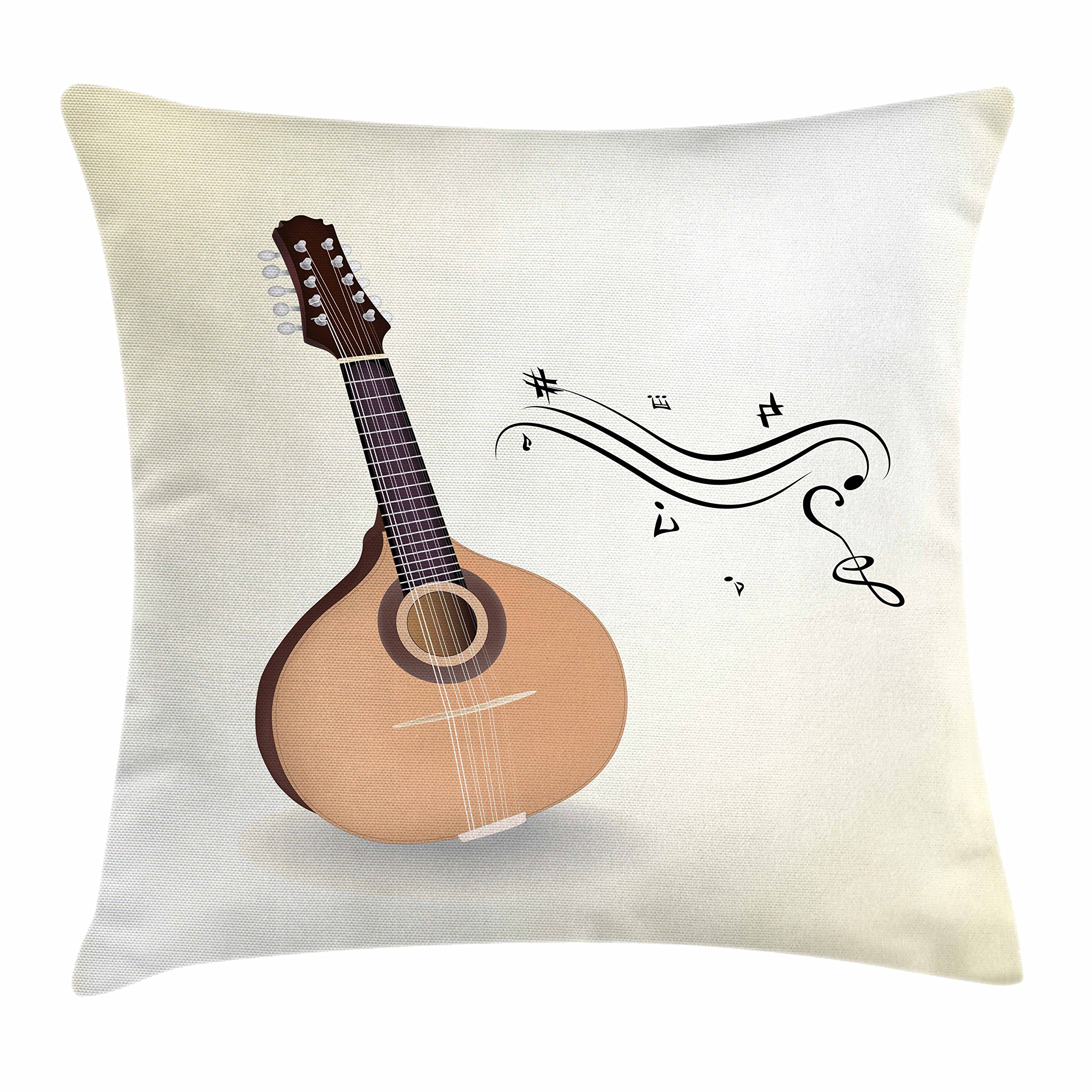 Lunarable Mandolin Throw Pillow Cushion Cover, Native Russian Instrument with Musical Traditional Cultural Guitar, Decorative Square Accent Pillow Case, 16" X 16", Multicolor