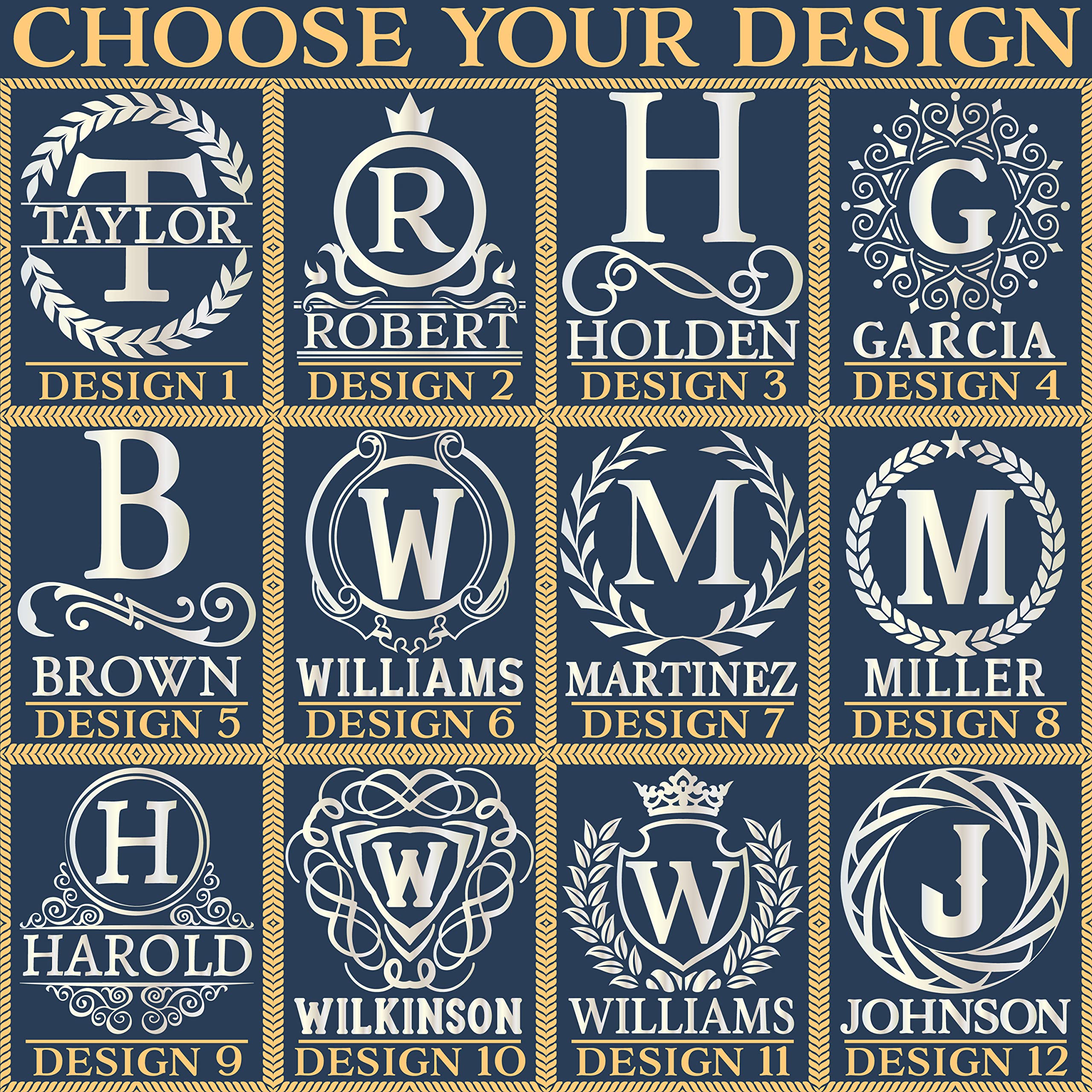 Set of 2 - Whiskey Gifts for Men, Personalized Whiskey Glasses w/ Name & Initial - 12 Elegant Designs - 9 oz, Monogrammed Rocks Glasses for Whiskey, Bourbon, Engraved Scotch Glasses - Dad Gifts