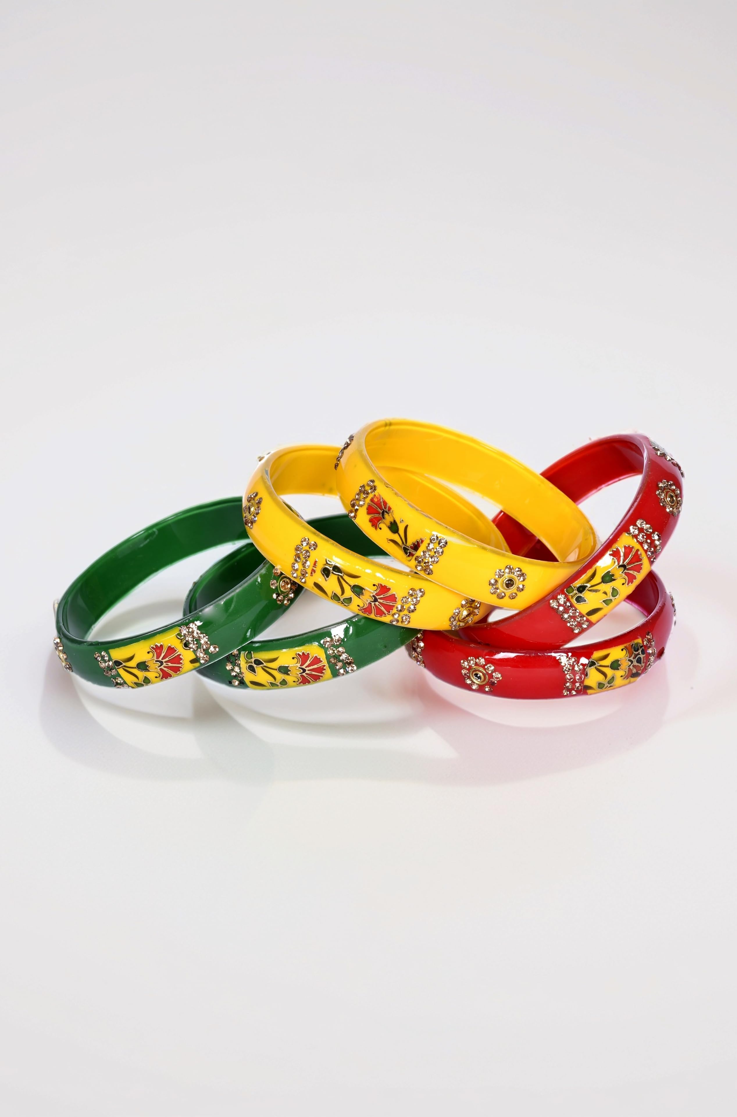 Swara Creations Glass bangles Kada set/Red Green Mehrun color for women (set of 6)