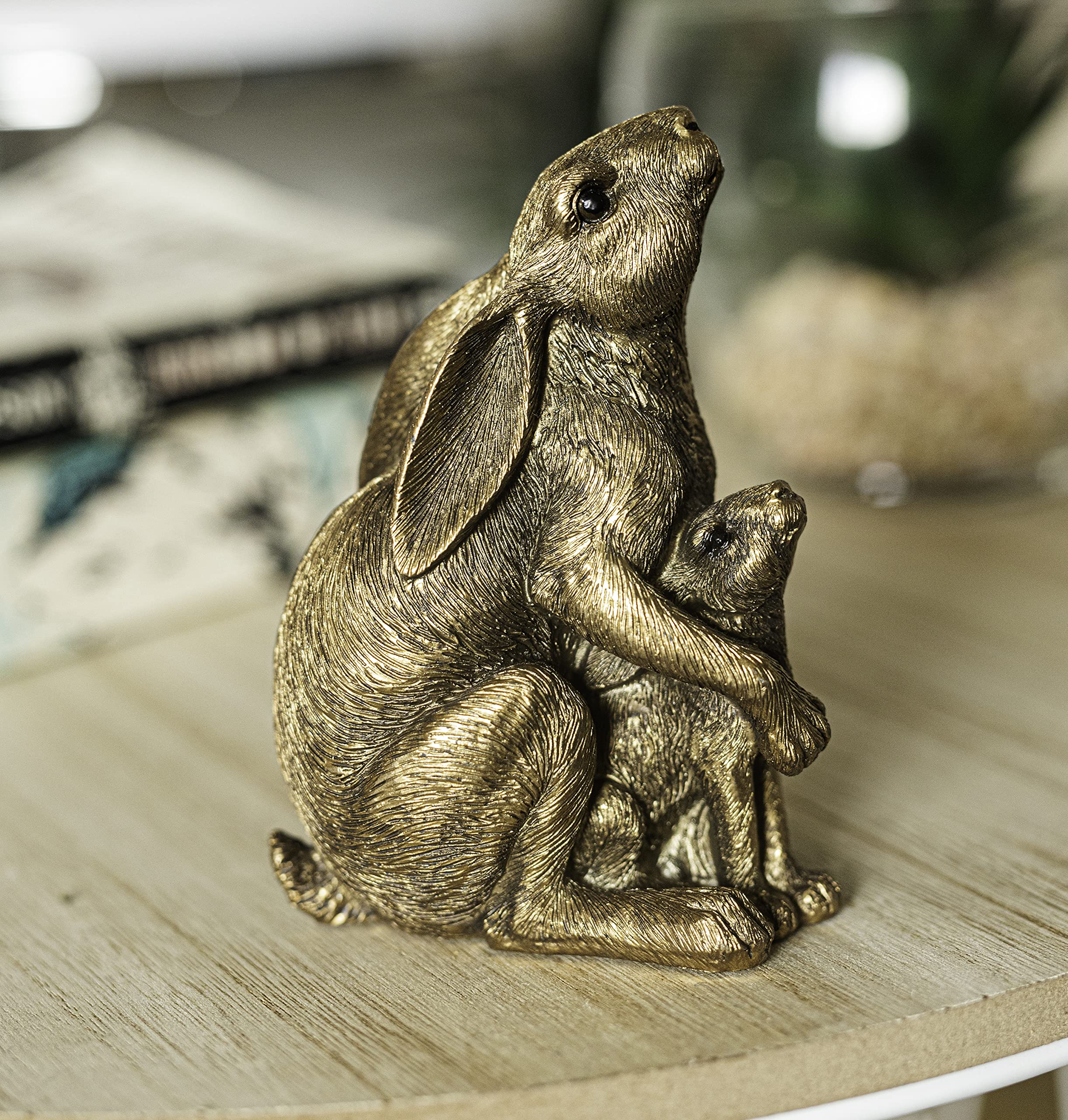 Marco Paul Bronzed Style Resin Hare Animal Free Standing Bronze Effect House Ornament Rustic Home Décor Christmas Decoration Gilded Effect Indoor Sculpture Figurine Housewarming Gift 8 x 7 x 12cm