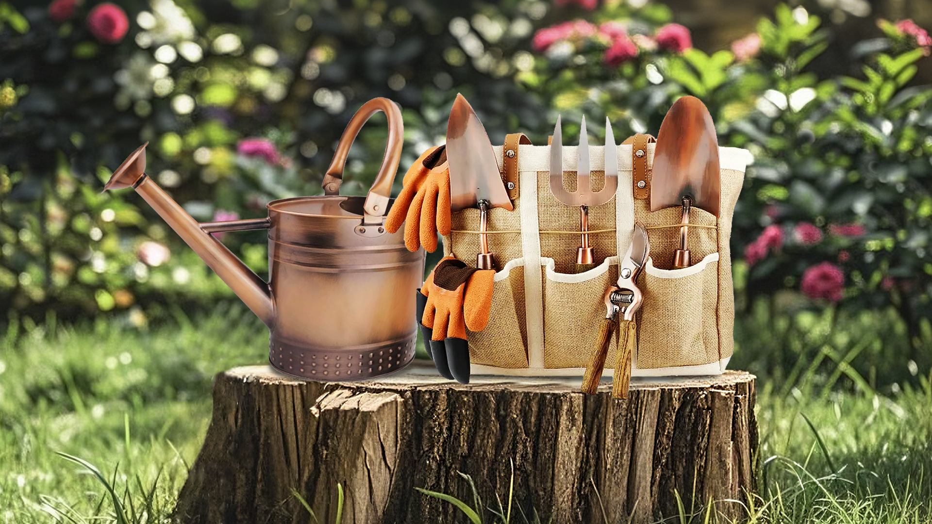 Megawodar Coffret Jardinage 7 Pièces - Arrosoir Acier 3,8L + Outils + Gants + Sac - Idéal Débutant