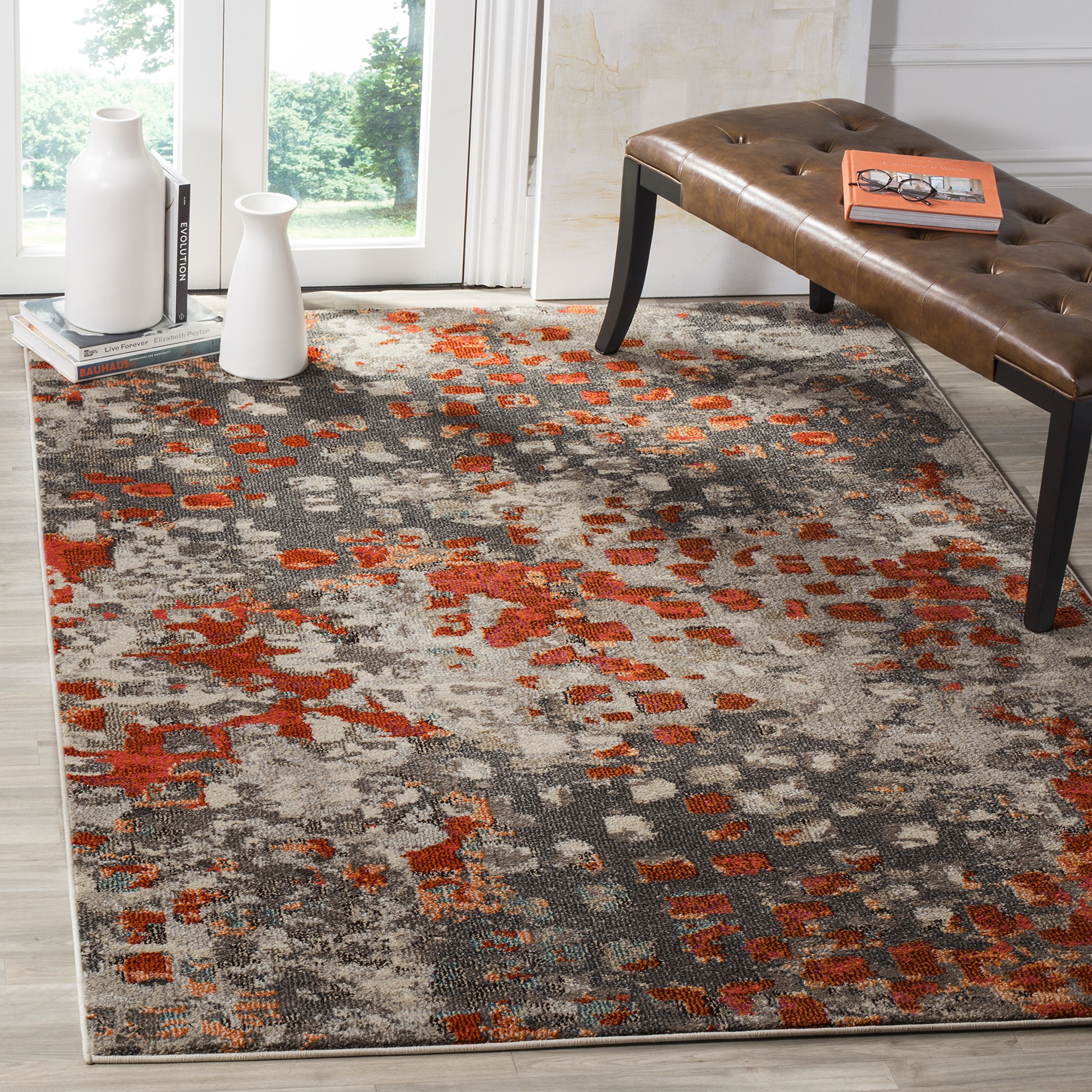 Tapis Boho Safavieh Monaco anti-tache gris et orange 122 X 170 cm pour salon