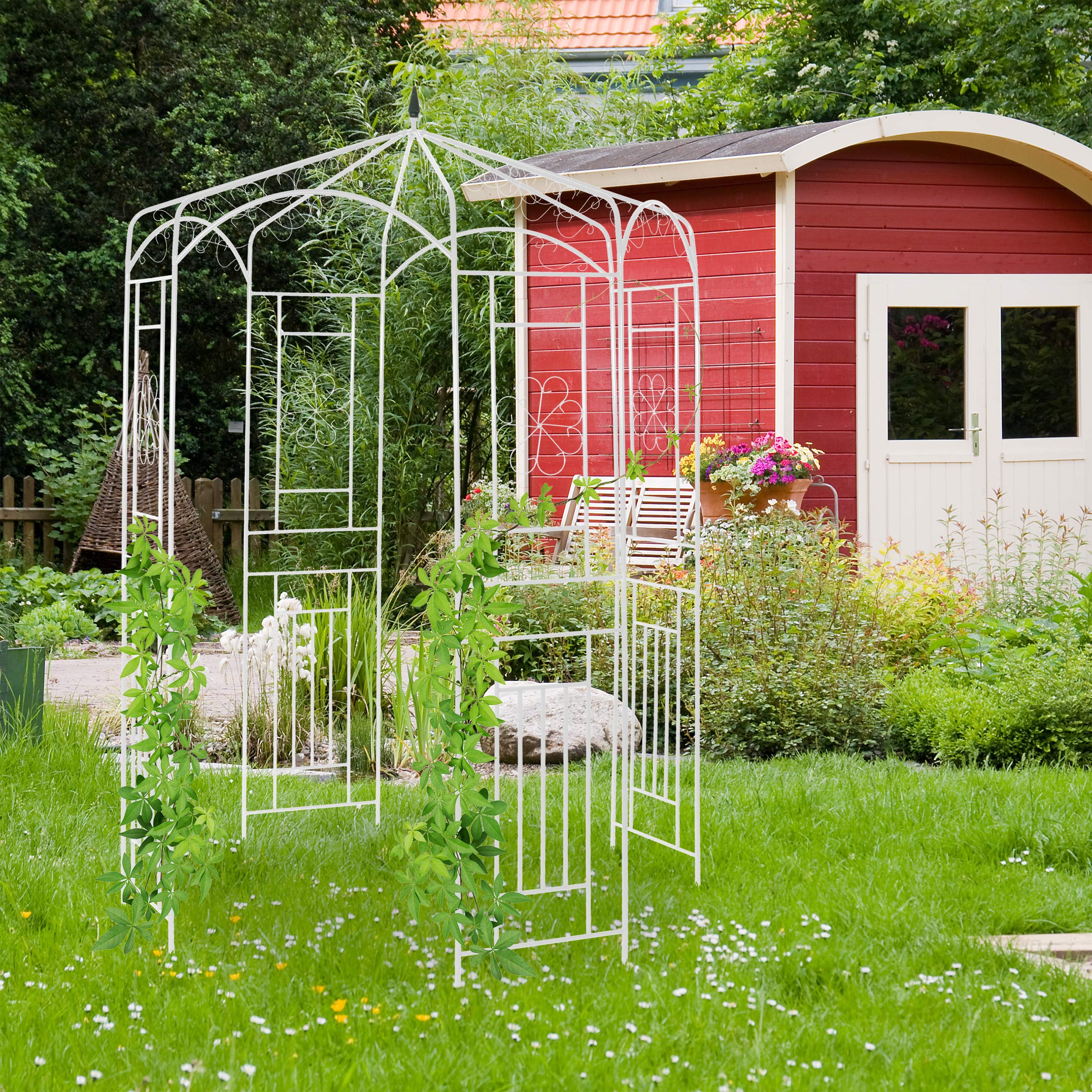 Relaxdays Arche à rosiers, Pavillon rosiers, Tonnelle plante grimpante, Tuteur treillis jardin 250x160x160 cm, blanc