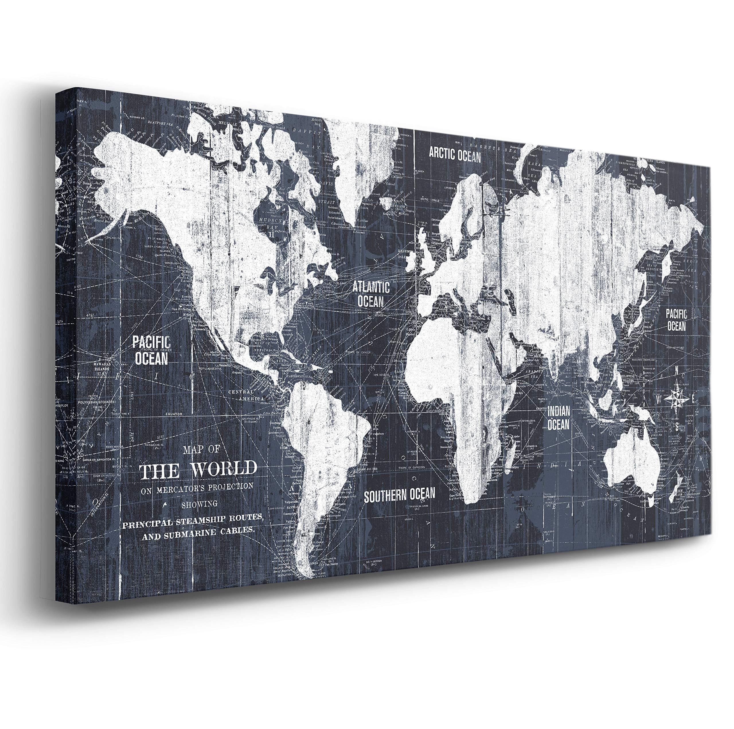 Amazon.com: Renditions Gallery Old World Map Canvas Wall Art, Navy