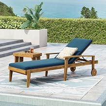5-Position Adjustable Acacia Wood Chaise Lounge, Outdoor Patio Recliner with Non-Porous Cushion for Poolside, Garden, Deck,Blue