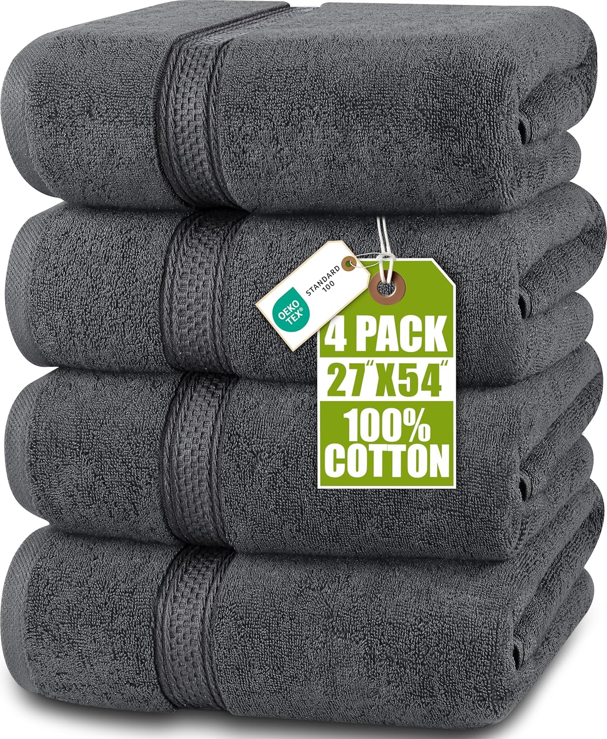 Utopia Towels 4 Pack Premium Bath Towels Set, 27 by 54 Inches, 100% Ring Spun Cotton 600GSM, Lightweight and Highly Absorbent Quick Drying Towels, Perfect for Daily Use, Grey OEKO-TEX STANDARD 100