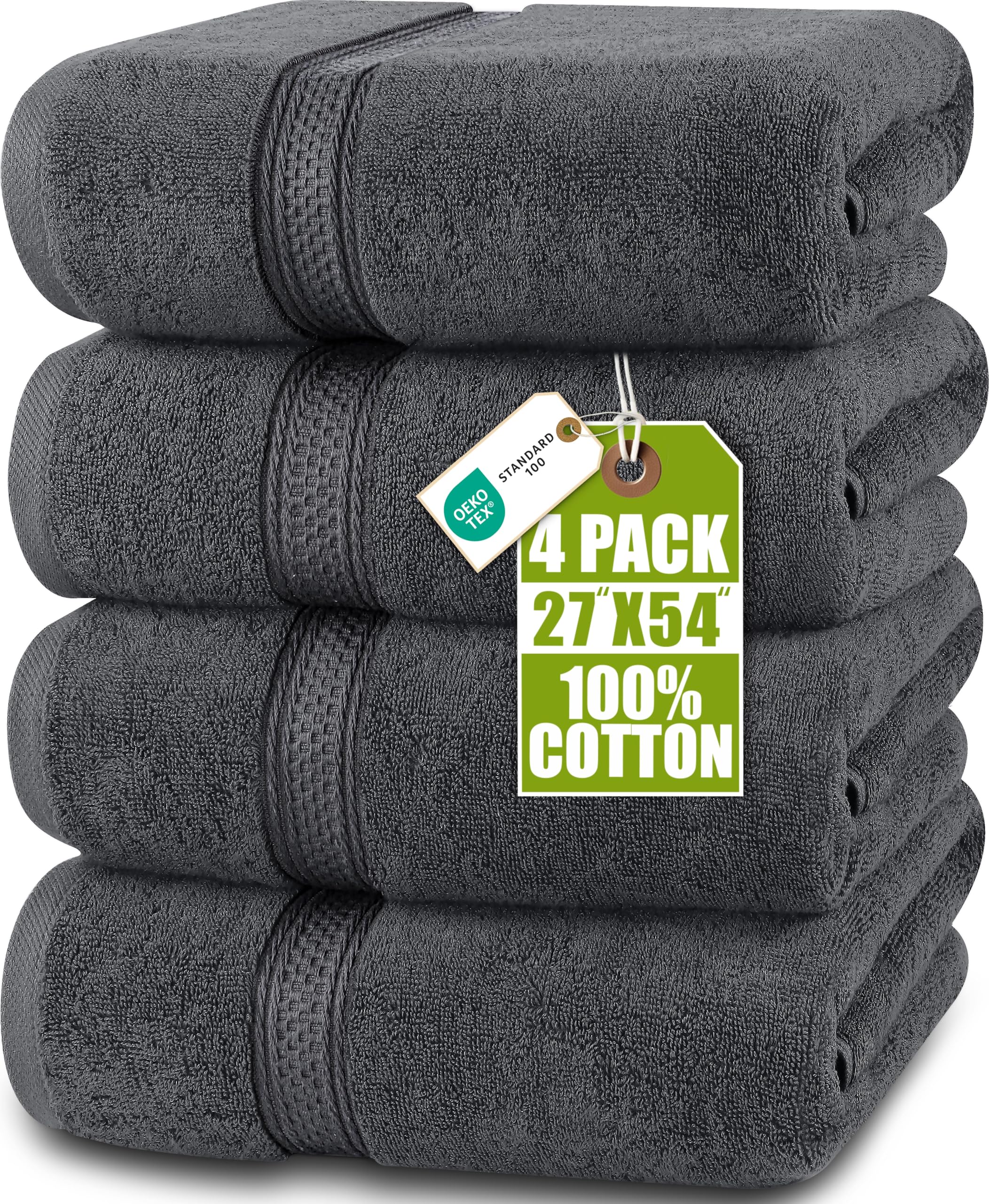 Bath Towels Set, Grey - Premium 600 GSM 100% Ring Spun Cotton - Quick Dry, Highly Absorbent, Soft Feel Towels, Perfect for Daily Use (4-Pack)