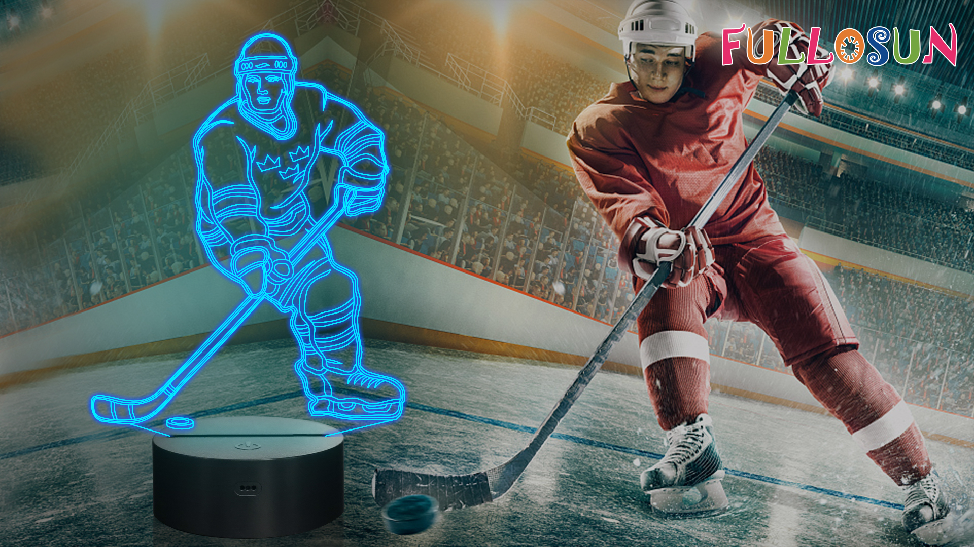 Ice Hockey Player 3D Light with Timer Function & Remote Control