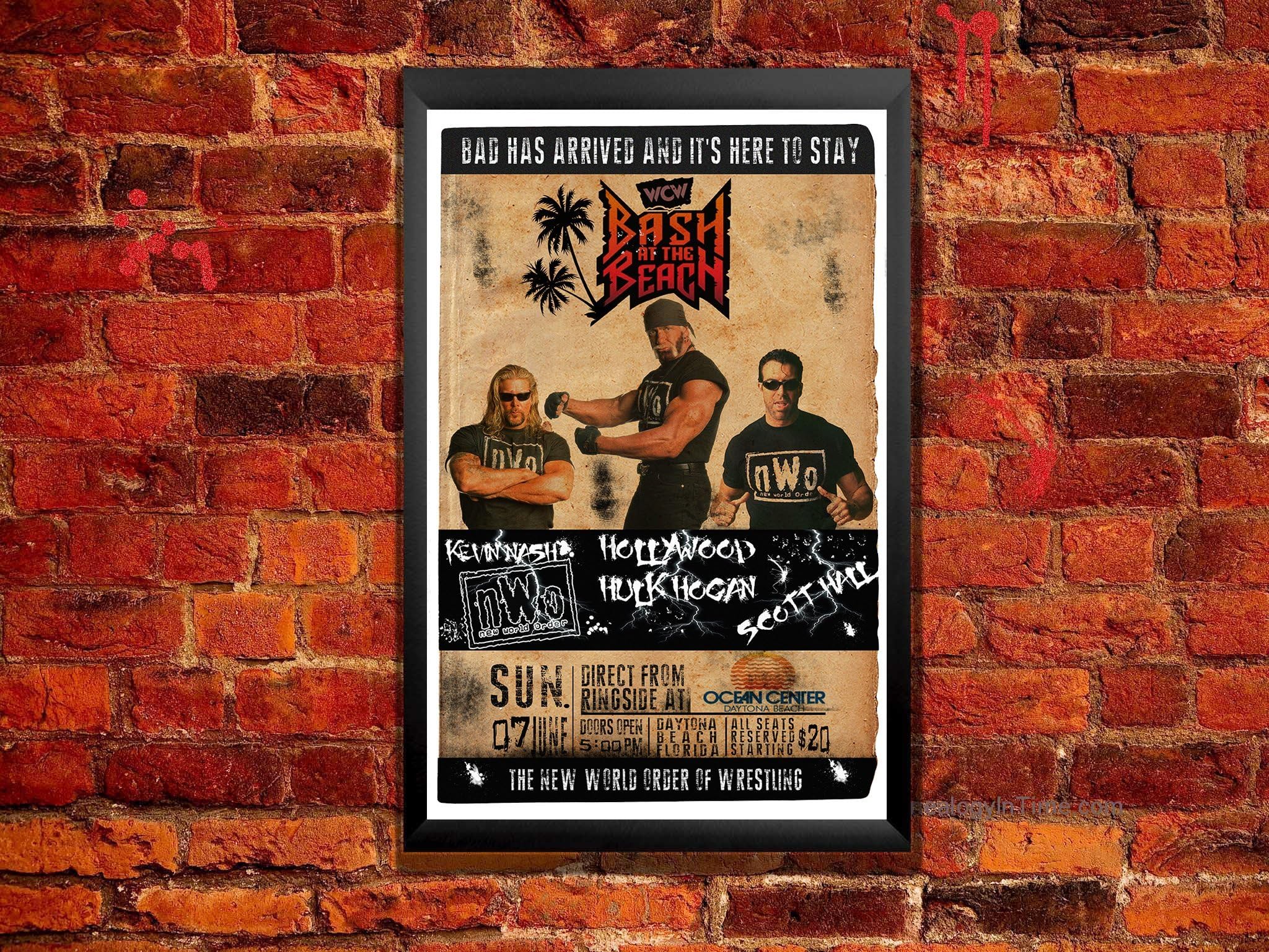 ZanzibarLand Bash At The Beach Vintage Wrestling Poster NWO Hulk Hogan, Kevin Nash, Scott Hall nWo Arrival Match Main Event Poster (24' X 36")