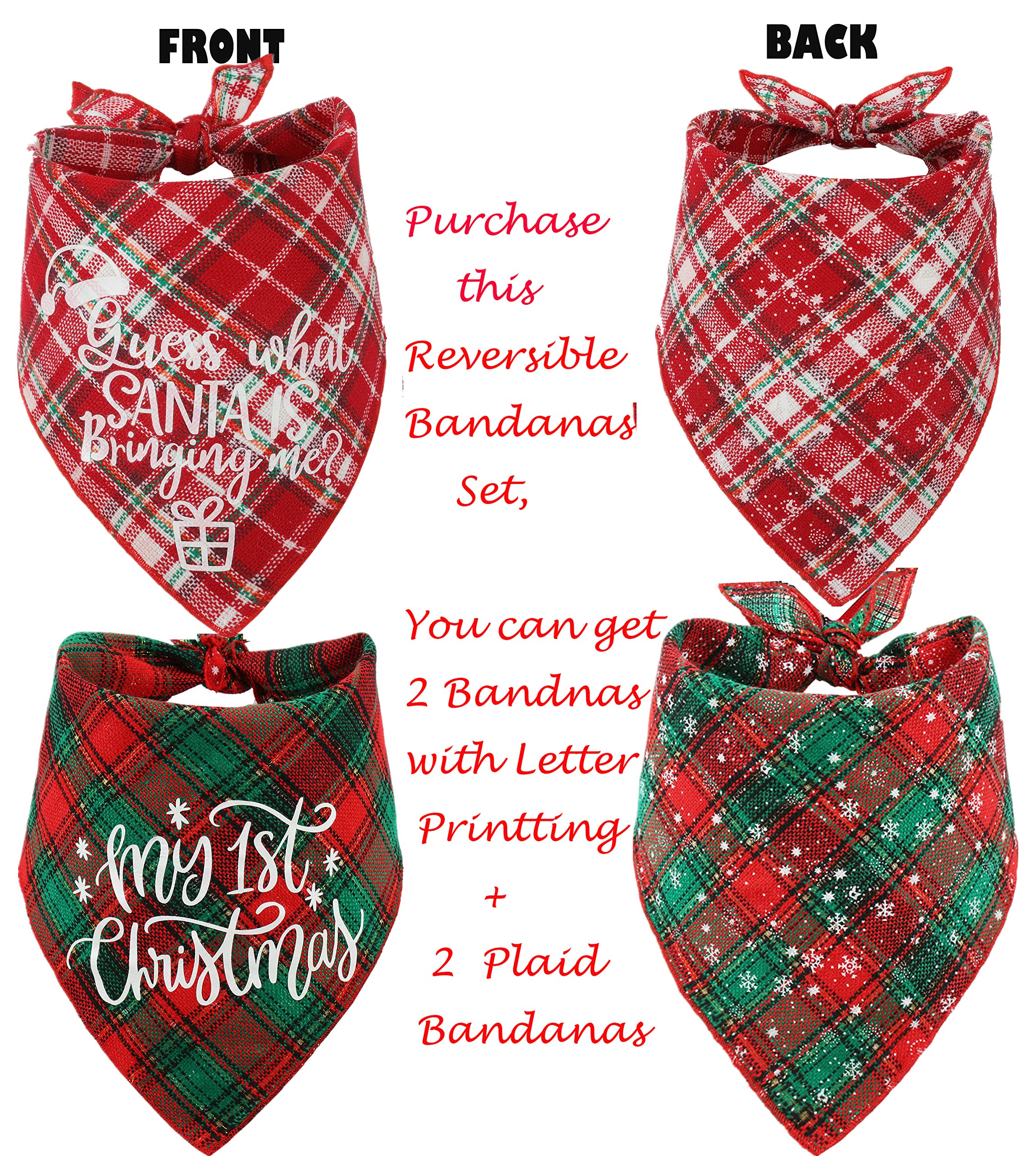 Bandana de Navidad para perros, paquete de 2 pañuelos a cuadros para perros para vacaciones de Navidad