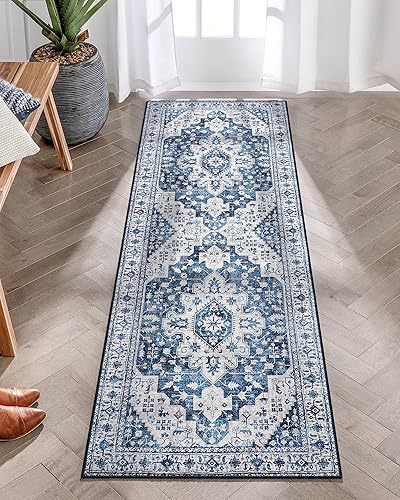 Moynesa Alfombra de pasillo lavable ultrafina  2 x 6 pulgadas, color azul, alfombra lavable para cocina, baño, alfombra de pasillo con estampado disponible en Yaxa Peru