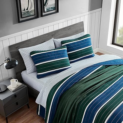 Miniatura 7 de Nautica - Juego de edredón tamaño Queen, ropa de cama reversible de algodón con fundas a juego, decoración informal del hogar para todas las