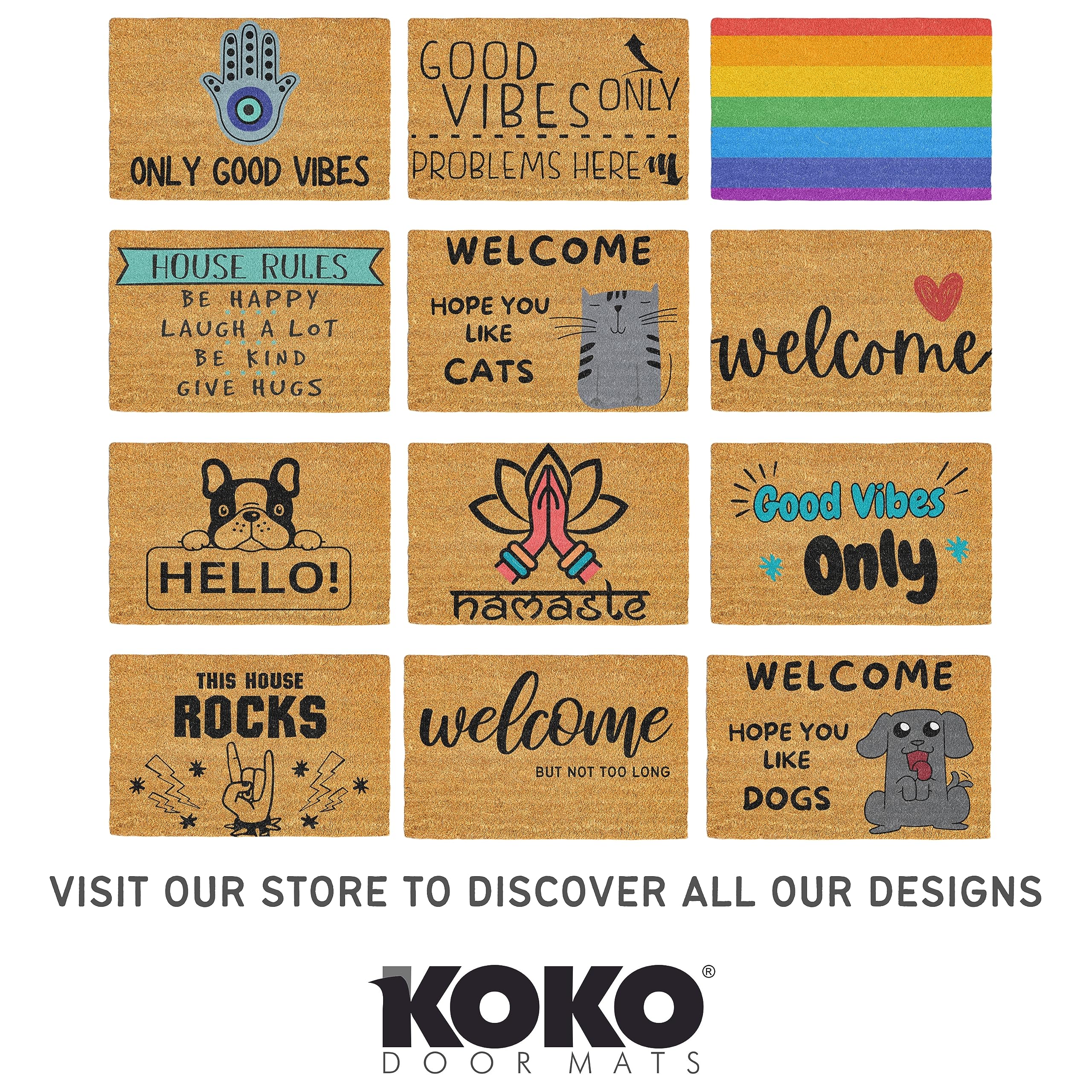 KOKO DOORMATS Zerbino di benvenuto per esterni, zerbino per ingresso esterno in fibra di cocco naturale con retro in PVC resistente, zerbino per esterni per la decorazione del portico, 43,2 x 76,2 cm