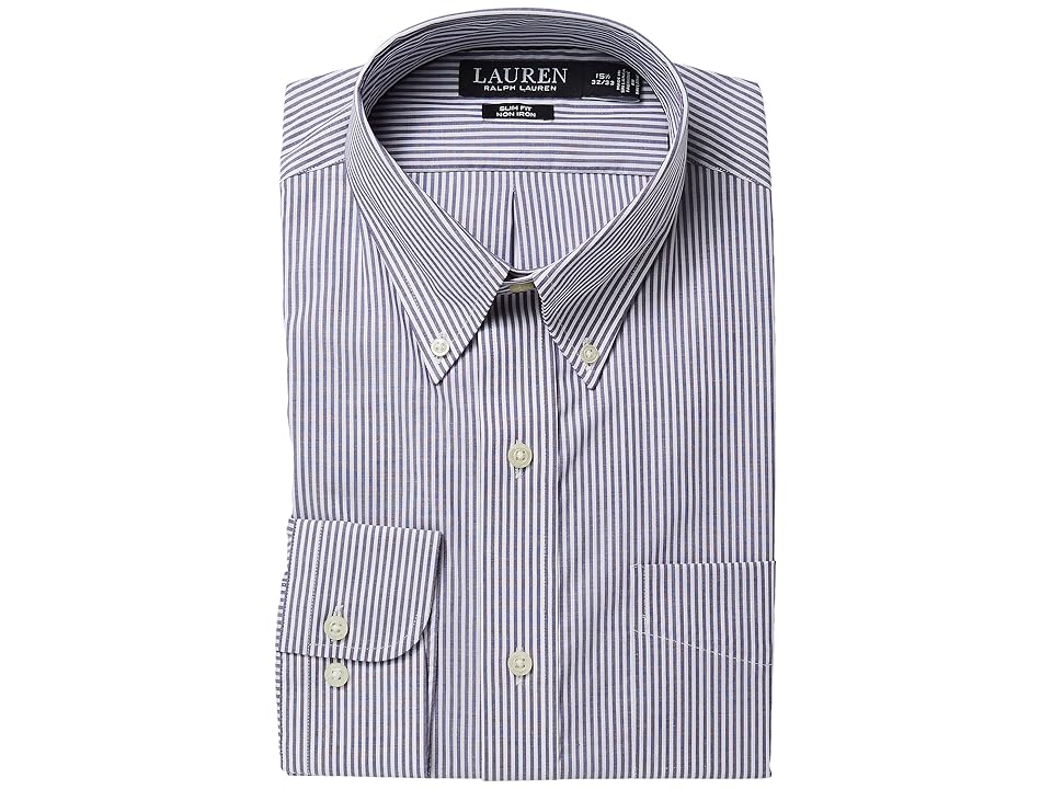

LAUREN Ralph Lauren Slim Fit No-Iron Cotton Dress Shirt (Plum/White 1) Men's Long Sleeve Button Up