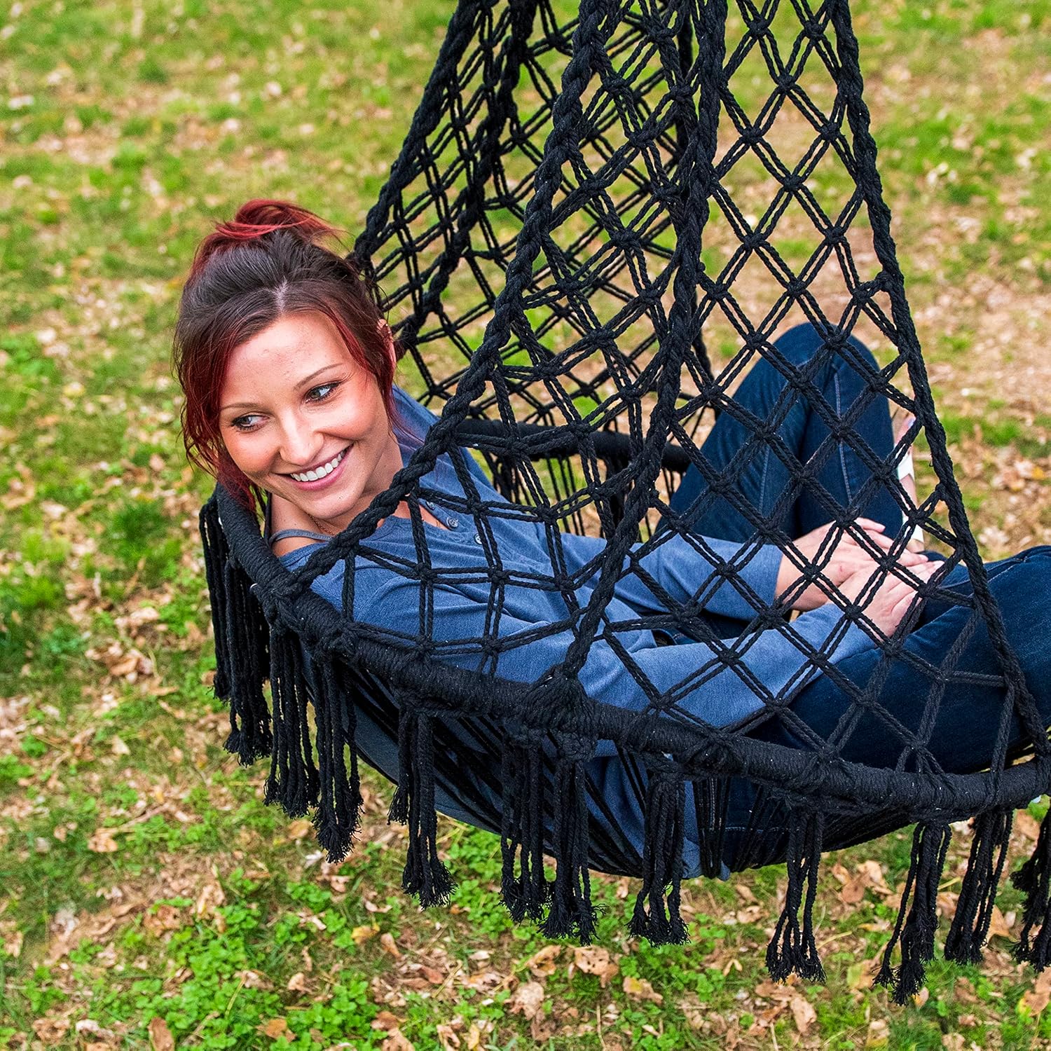 Equip Avocado Macrame Hammock Chair - Black