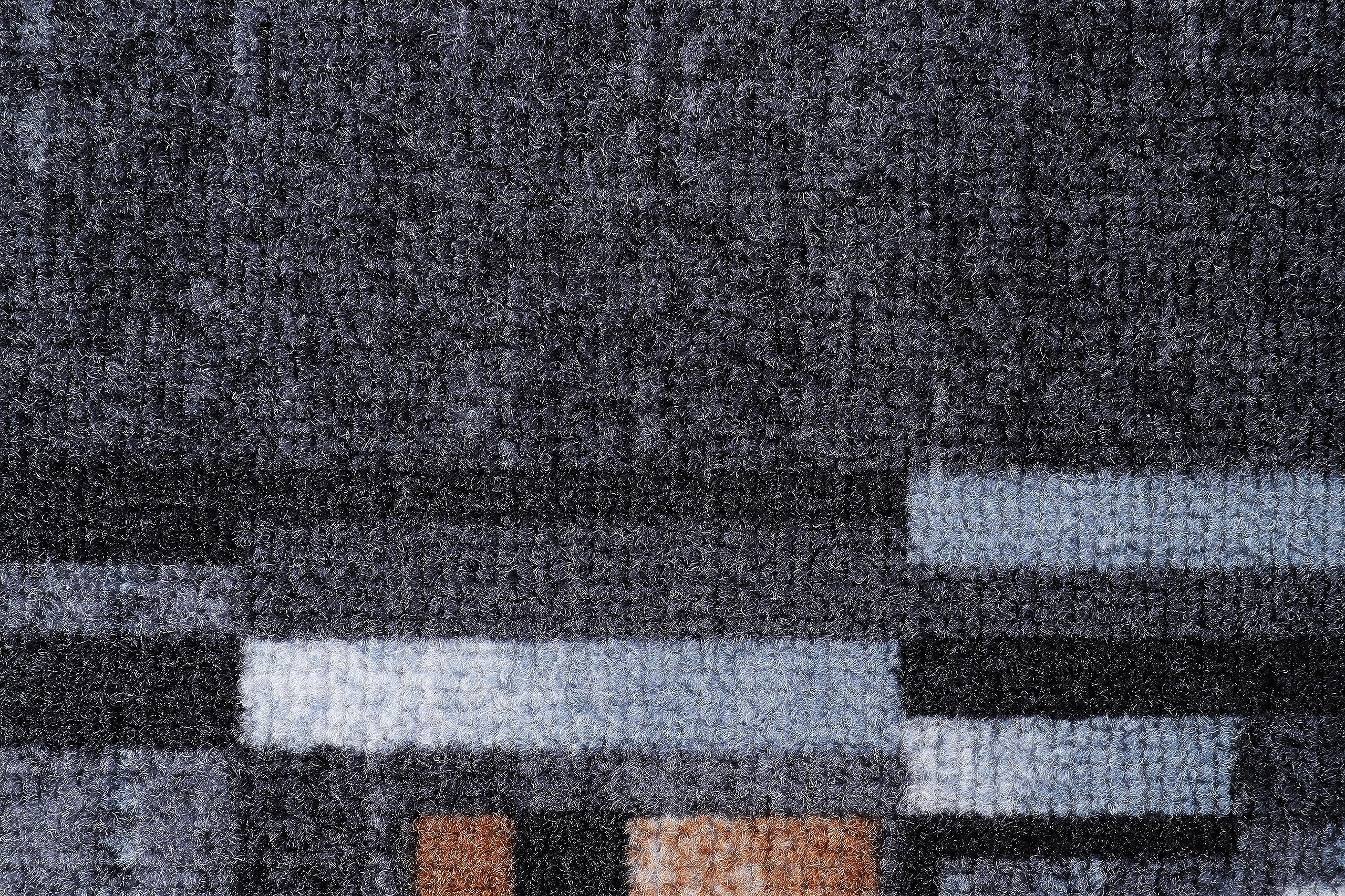 TAPISO Anti Rutsch Teppich Läufer rutschfest Brücke Meterware Modern Blau Dunkelgrau Braun Vierecke Design Flur Küche Wohnzimmer 67 x 300 cm