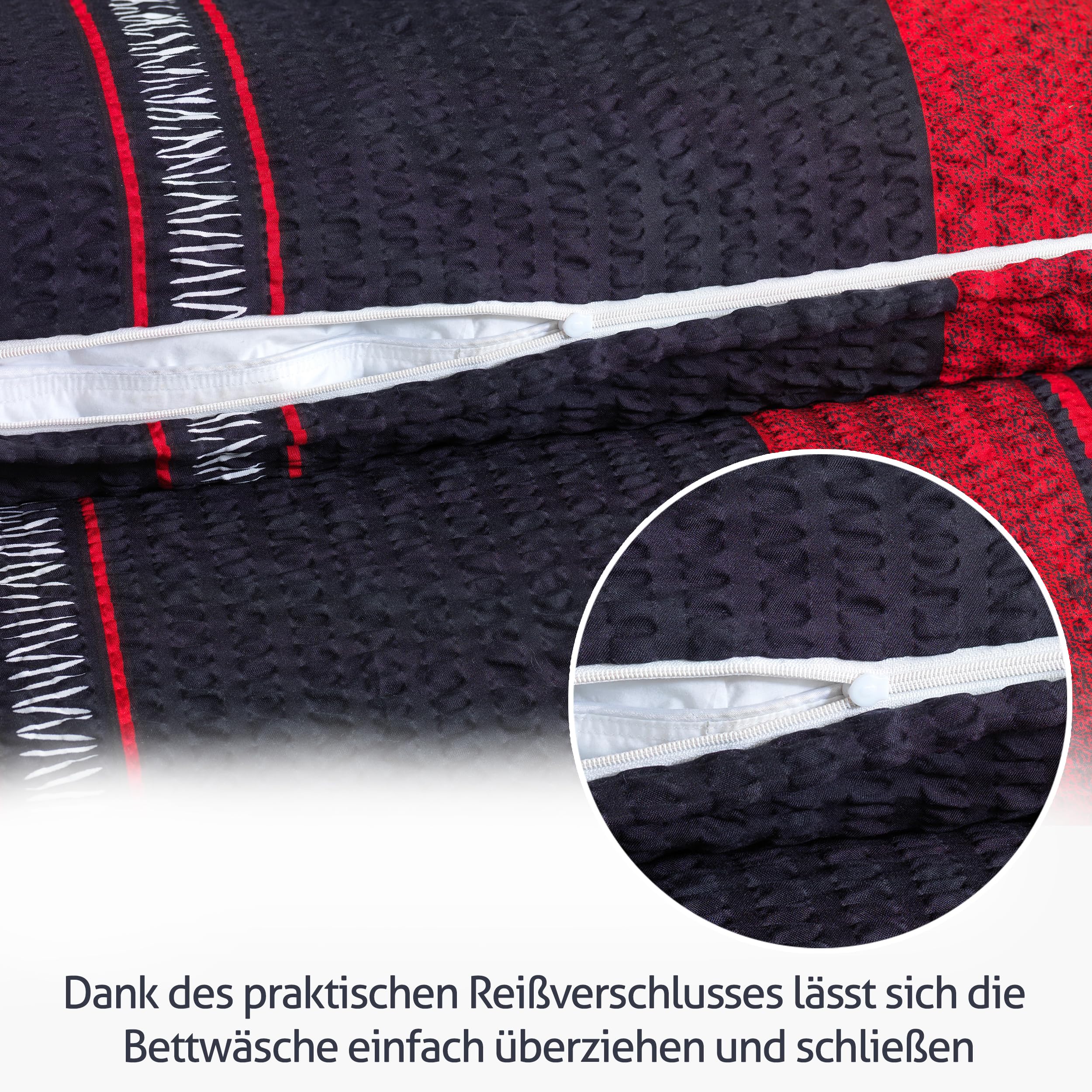 FELLANO 4 teilig Seersucker Bettwäsche 135x200 Set mit je 2 Bettbezüge 135 x 200 & Kissenbezüge 80x80 | ÖkoTex Zertifiziert & für Allergiker geeignet (Design 2, 2 x 135x200 + 2 x 80x80)