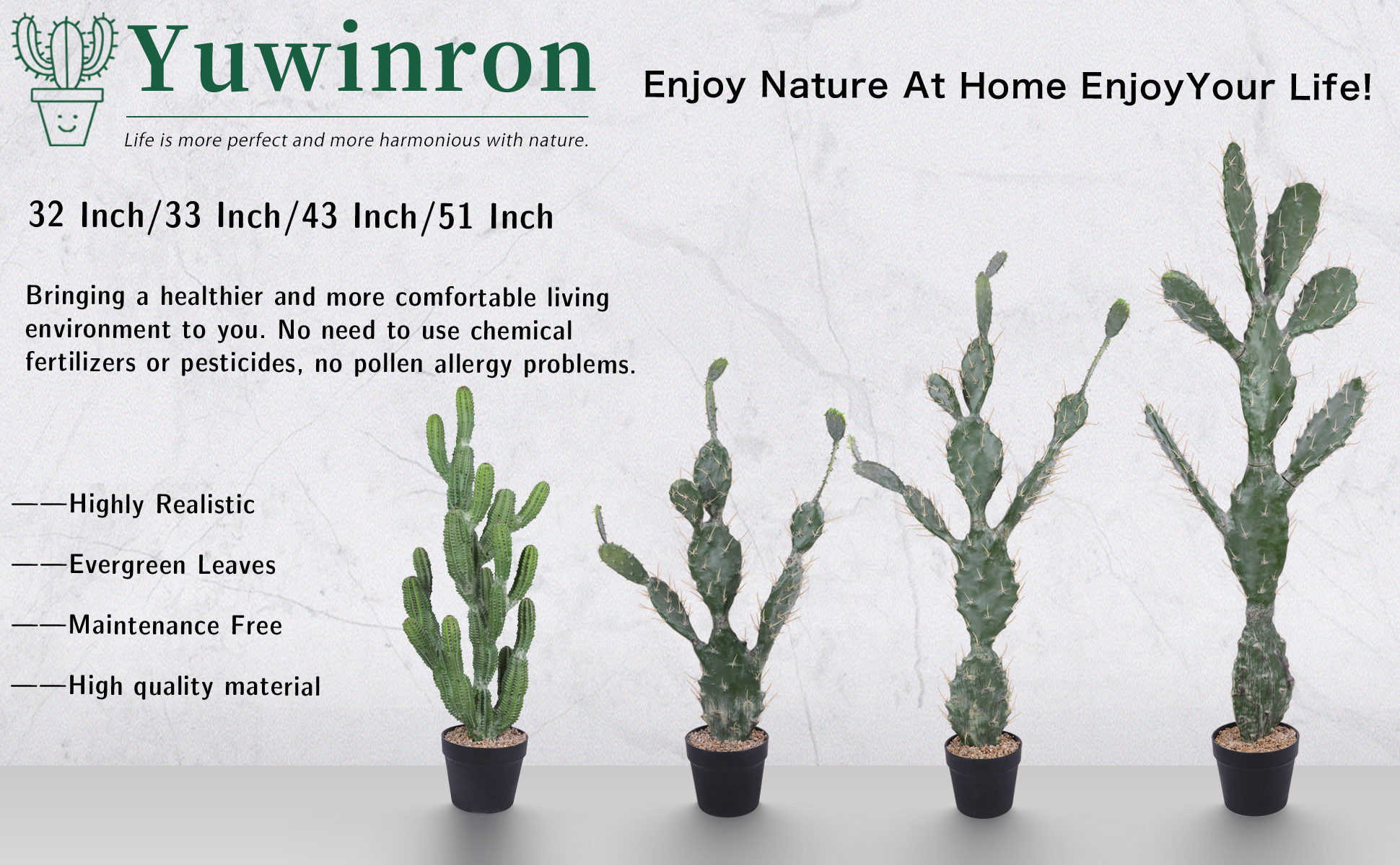 Amazon.com: Yuwinron Artificial Cactus Potted Plant 51 Inch Faux