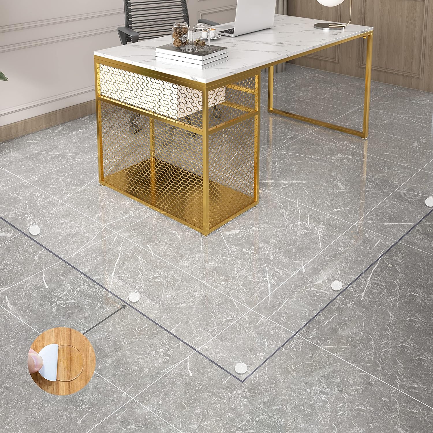 Clear Office Chair Mats, 0.06" Thick Transparent Heavy Duty Hard Chair Mat for Wood Floors, Rectangular Home Carpet Protector, Can Be Cut