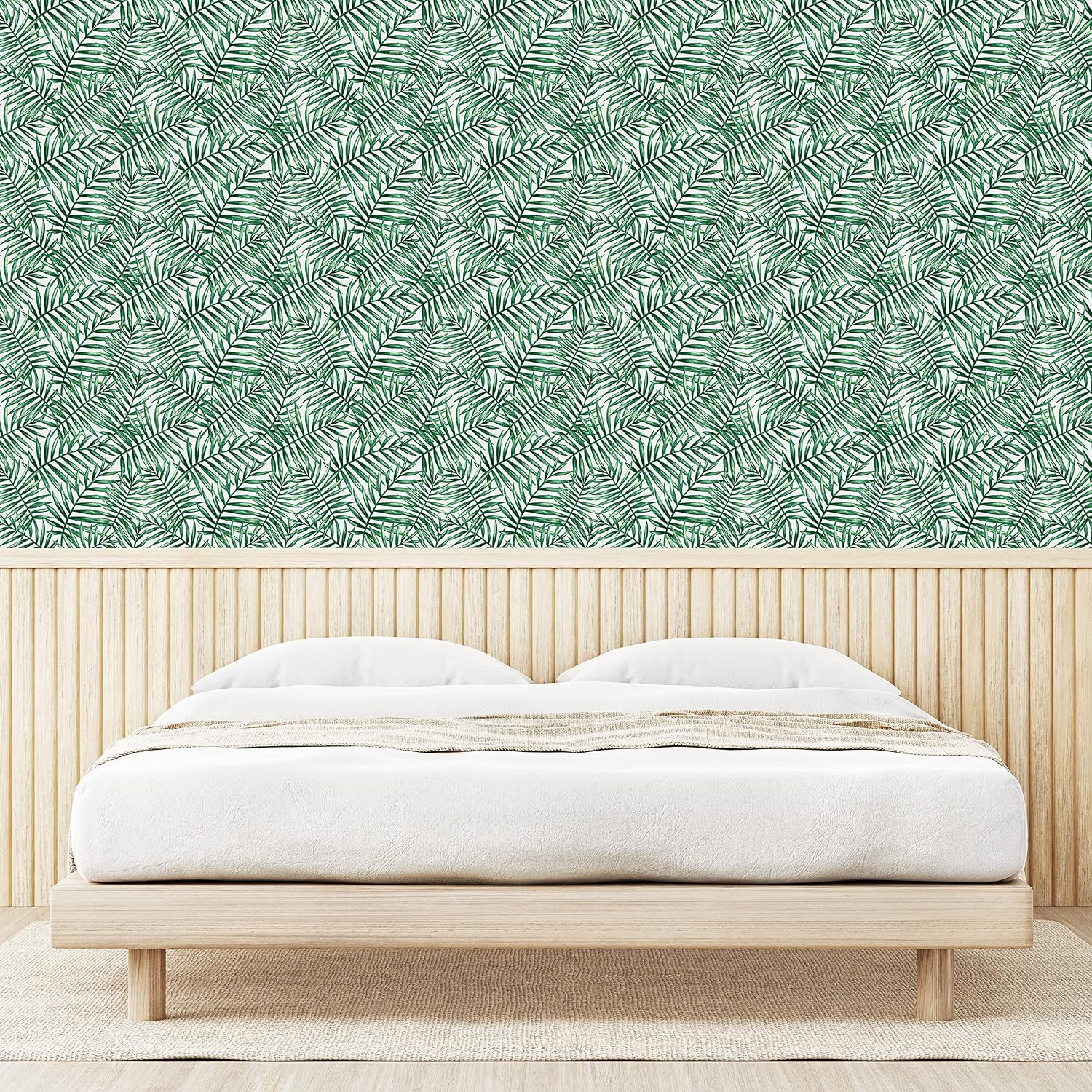 Lunarable Leaf Peel & Stick Wallpaper for Home, Watercolor Fern Palm Tree Leaves Rainforest Vegetation Freshness Jungle, Self-Adhesive Living Room Kitchen Accent, 13" x 36", Dark Green and White