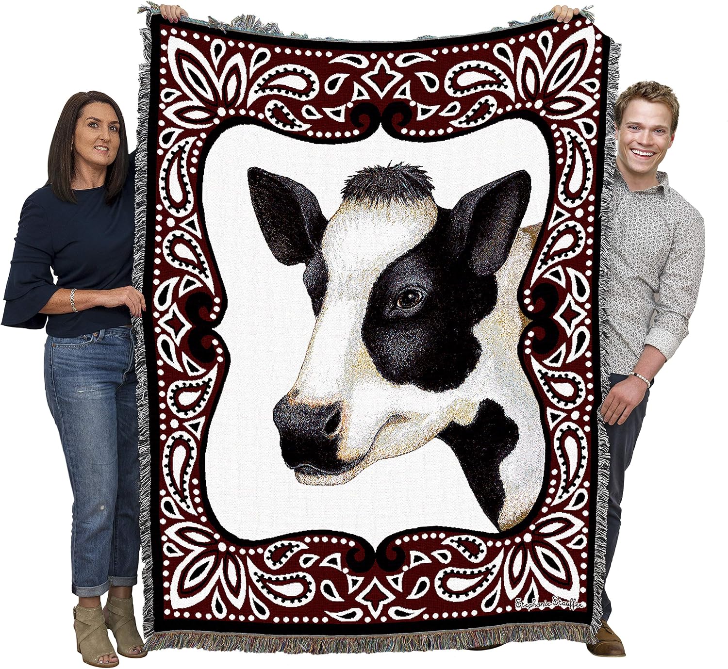 Bandana Cow Blanket by Stephanie Stouffer - Country Farm Gift Tapestry Throw Woven from Cotton - Made in The USA (72x54)