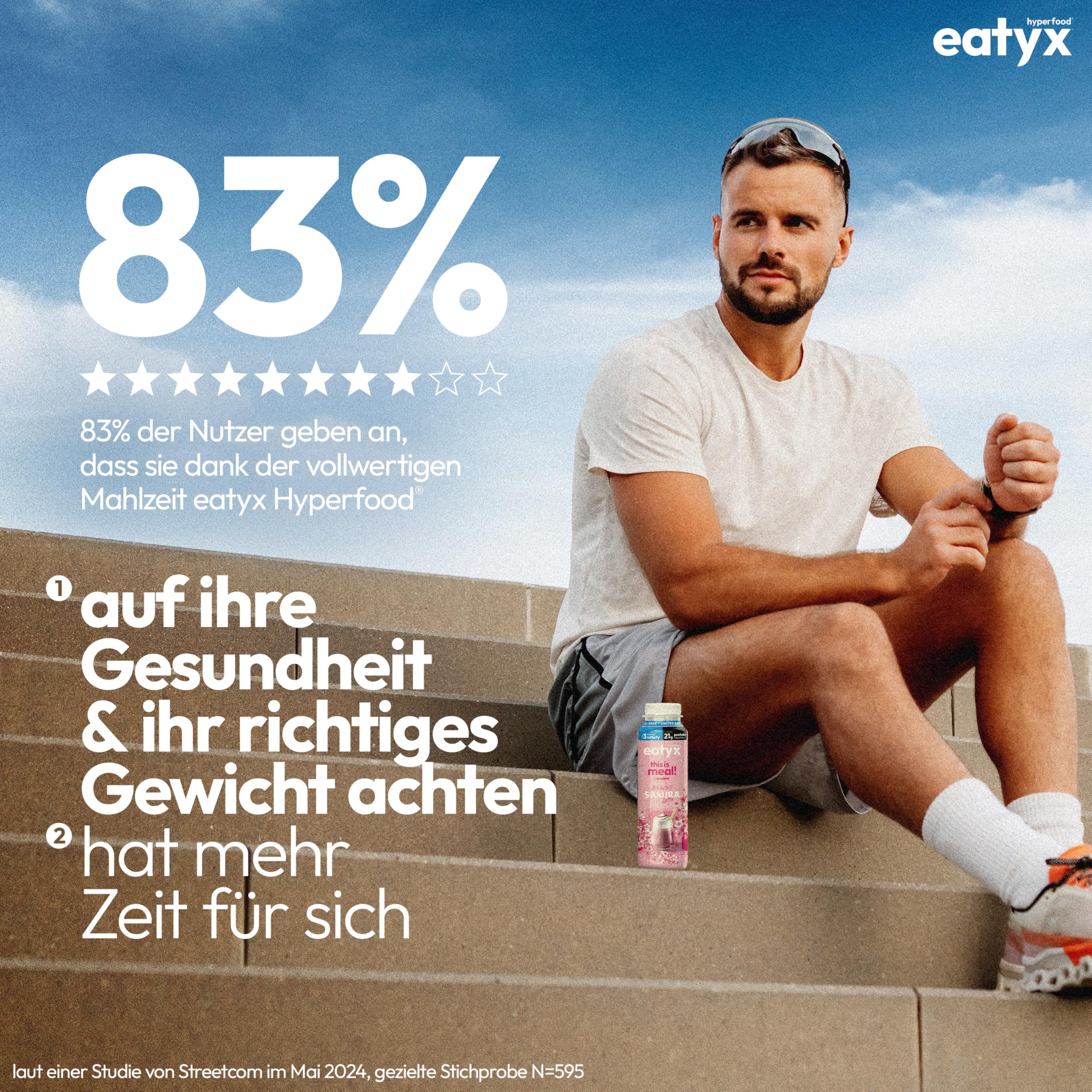 eatyx -Napój odżywczy Sakura Latte 8 x 300 ml - Bez laktozy - 21 g białka, 22 witaminy, 4,8 g błonnika, bezglutenowy - Pełnowartościowy koktajl proteinowy - Zamiennik posiłku w podróży
