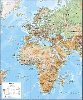 Maps International Physical Europe Middle East Africa (EMEA) Map - Laminated - 47 x 39