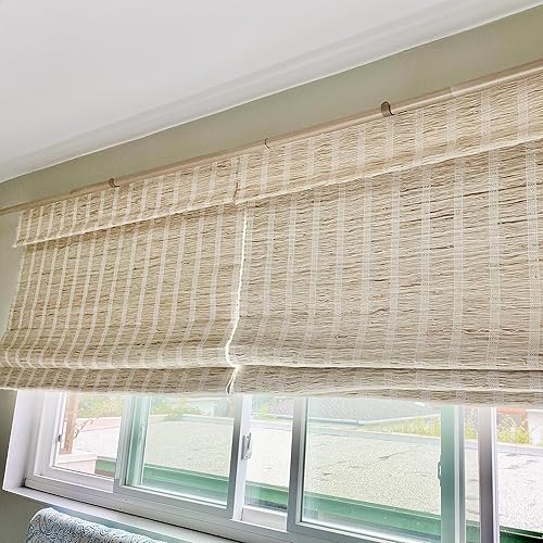 Miniatura 2 de Yin Yang Persianas romanas de bambú opacas sin cables, filtran la luz, persianas de ventana de madera tejida natural, persianas de ventana