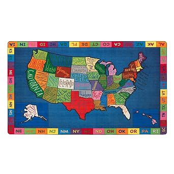 Flagship Carpets My America Doodle Map Childrens Educational Area Rug for Libraries, Kids Classroom Carpet, and Learning Centers, 76" x 12