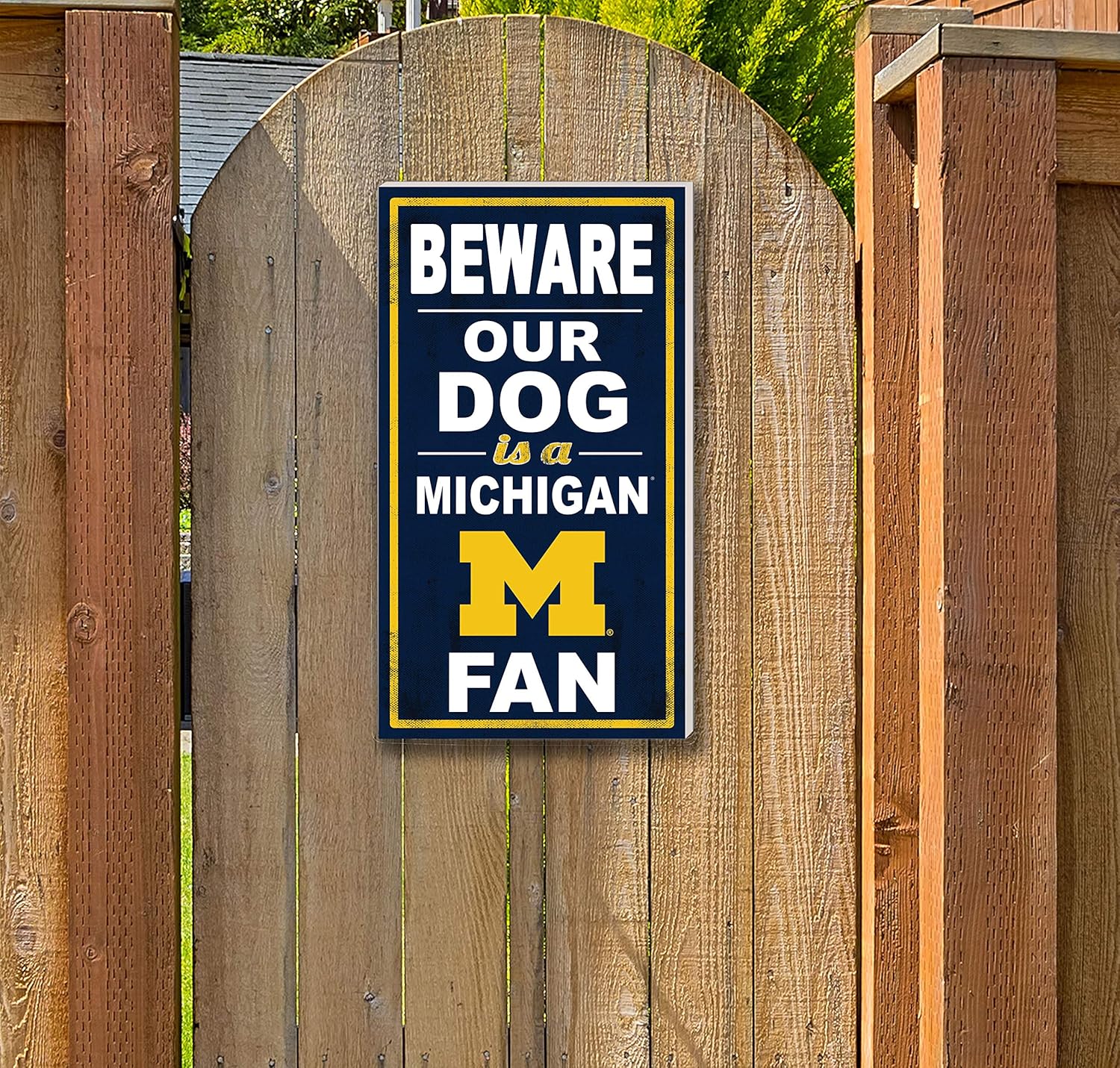 KH Sports Fan Michigan Wolverines 11"x20" inOutdoor Beware of Dog Sign, Team Color