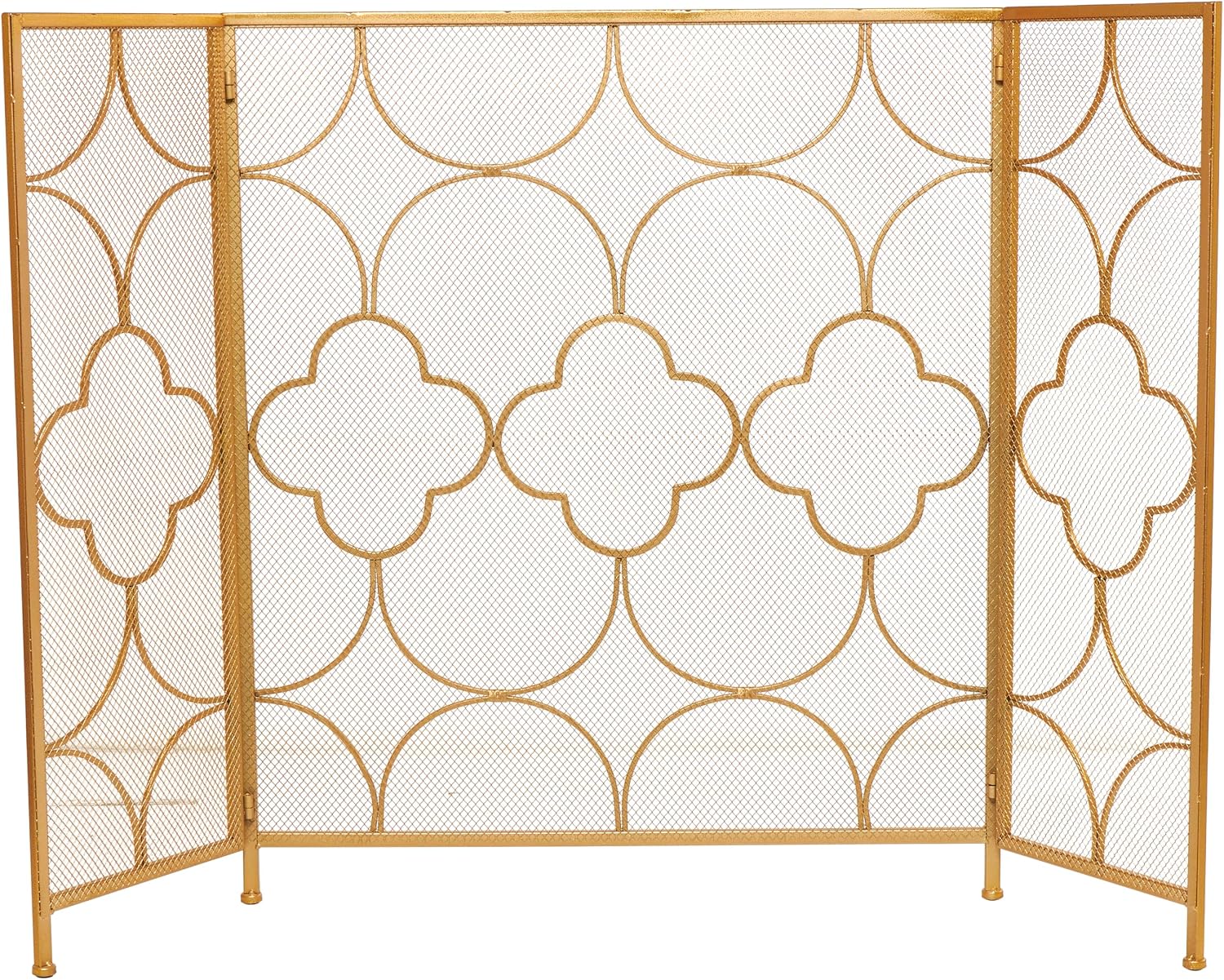 Deco 79 Contemporary Geometric Designed Metal Fireplace Screen, 50"L x 35"H, Gold