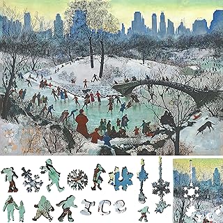 Wooden Рuzzle for Adults - Uniquely Shaped Pieces - Made in The USA by FoxSmartBox - 370 Pieces - Skating in Central Park